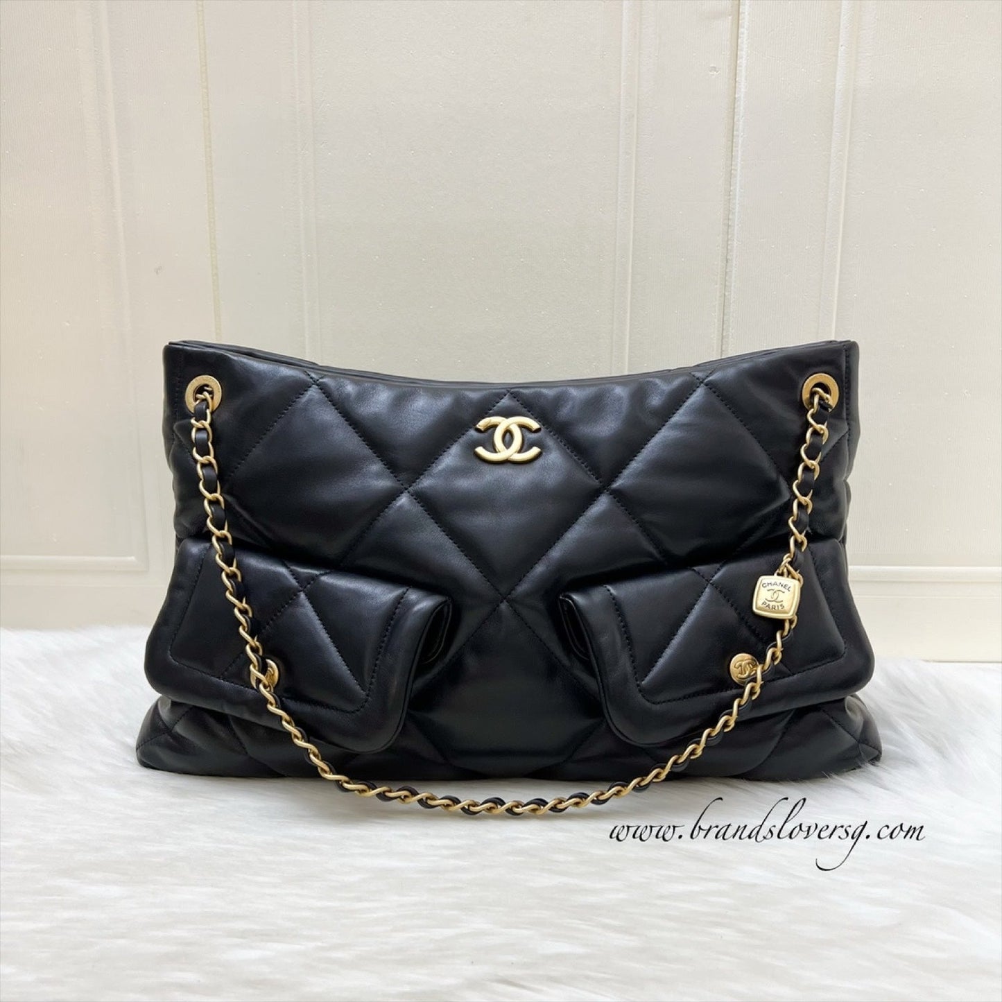 [Brand New - Oct 2025] Chanel 25K Shoulder Shopping Bag in Black Lambskin and AGHW