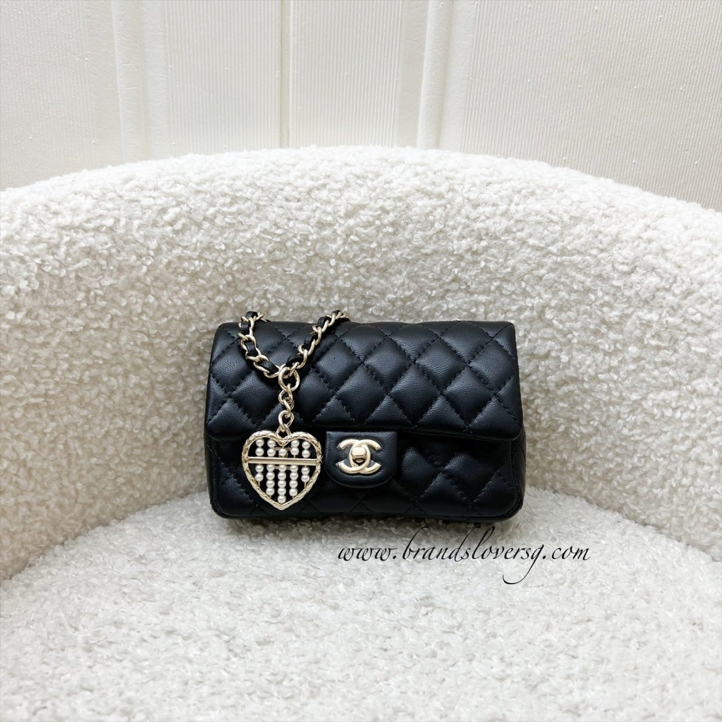Chanel Classic Mini Bag With Hook Bag Charm With Pearls And Crystals In Black Lambskin And Lghw (model: AP4760) 2