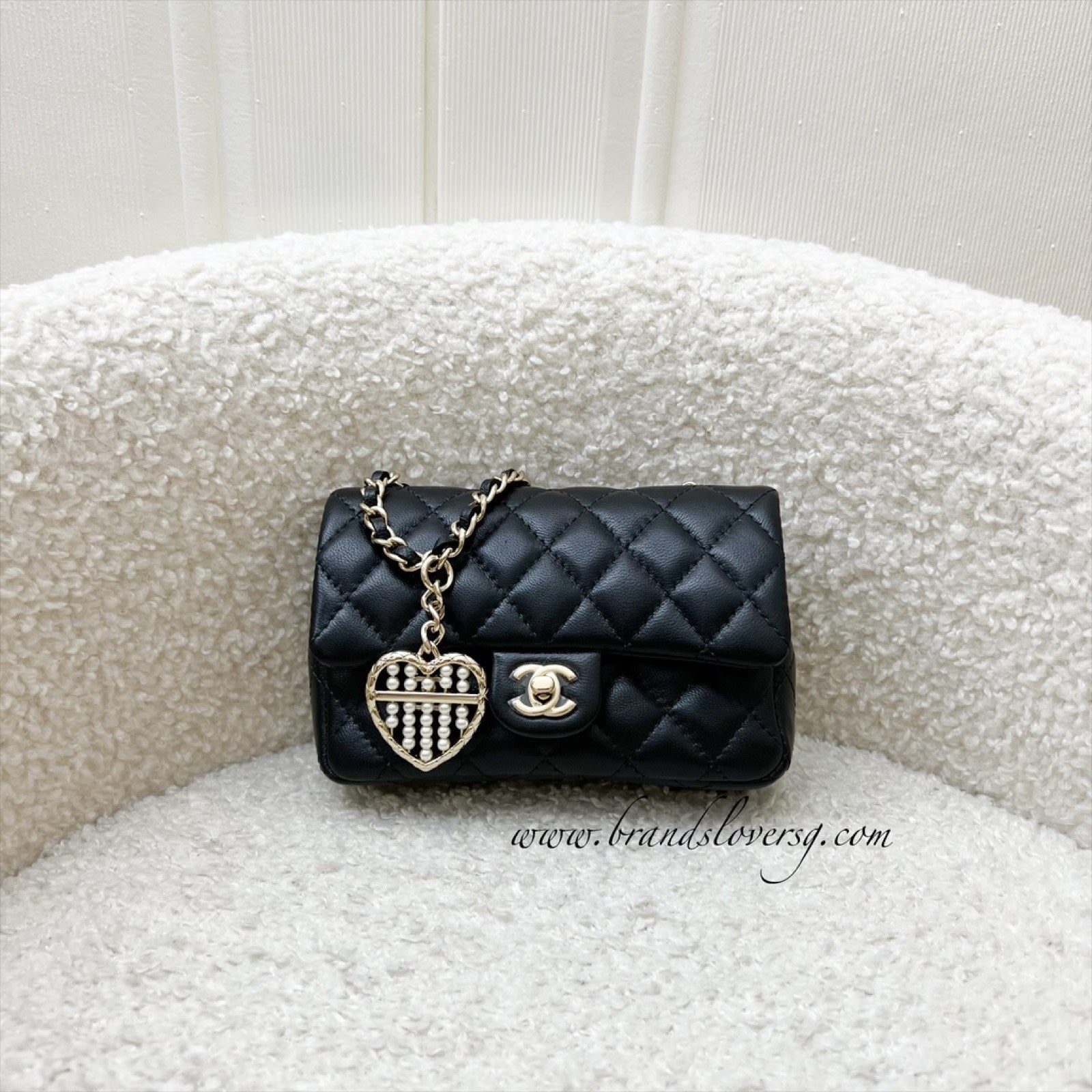 Chanel Classic Mini Bag With Hook Bag Charm With Pearls And Crystals In Black Lambskin And Lghw (model: AP4760) 2