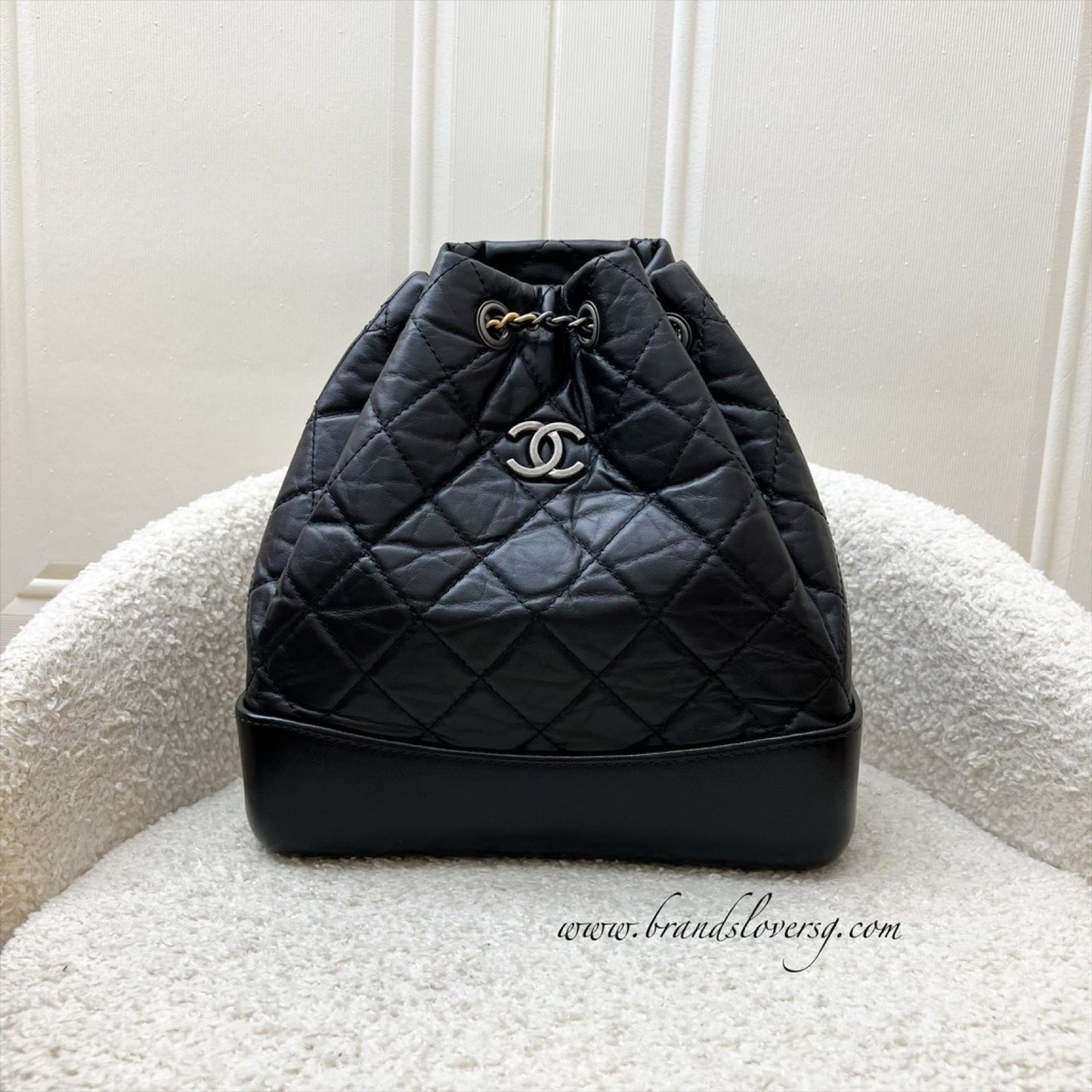Chanel Small Gabrielle Backpack In Black Distressed Calfskin And 3-tone Hw