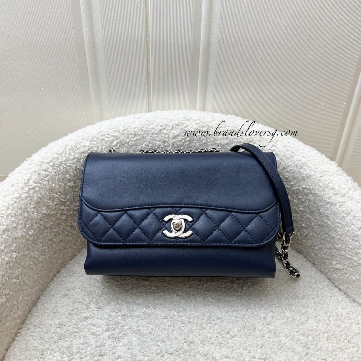 Chanel Timeless Tramezzo Small Flap in Navy Lambskin and Shw Handbag