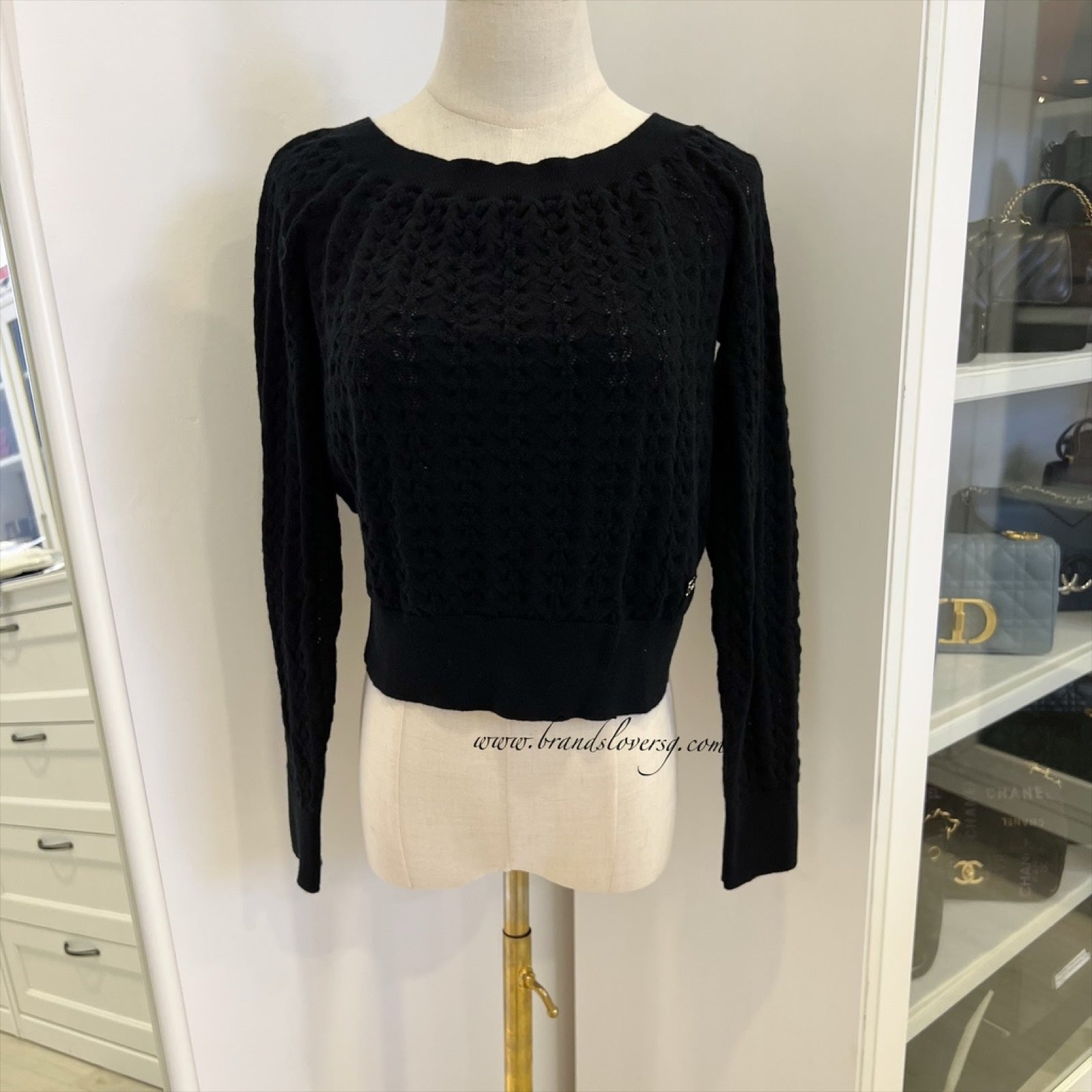 Chanel 24B Knitted Pullover With Cc Logo In Black 100% Cashmere ( ) Bag