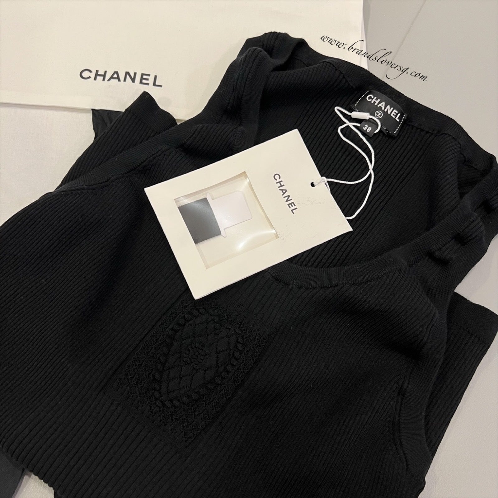 Chanel 25B Knitted Tank Top In Black Cotton And Polyamide Sz 38 ( ) Bag