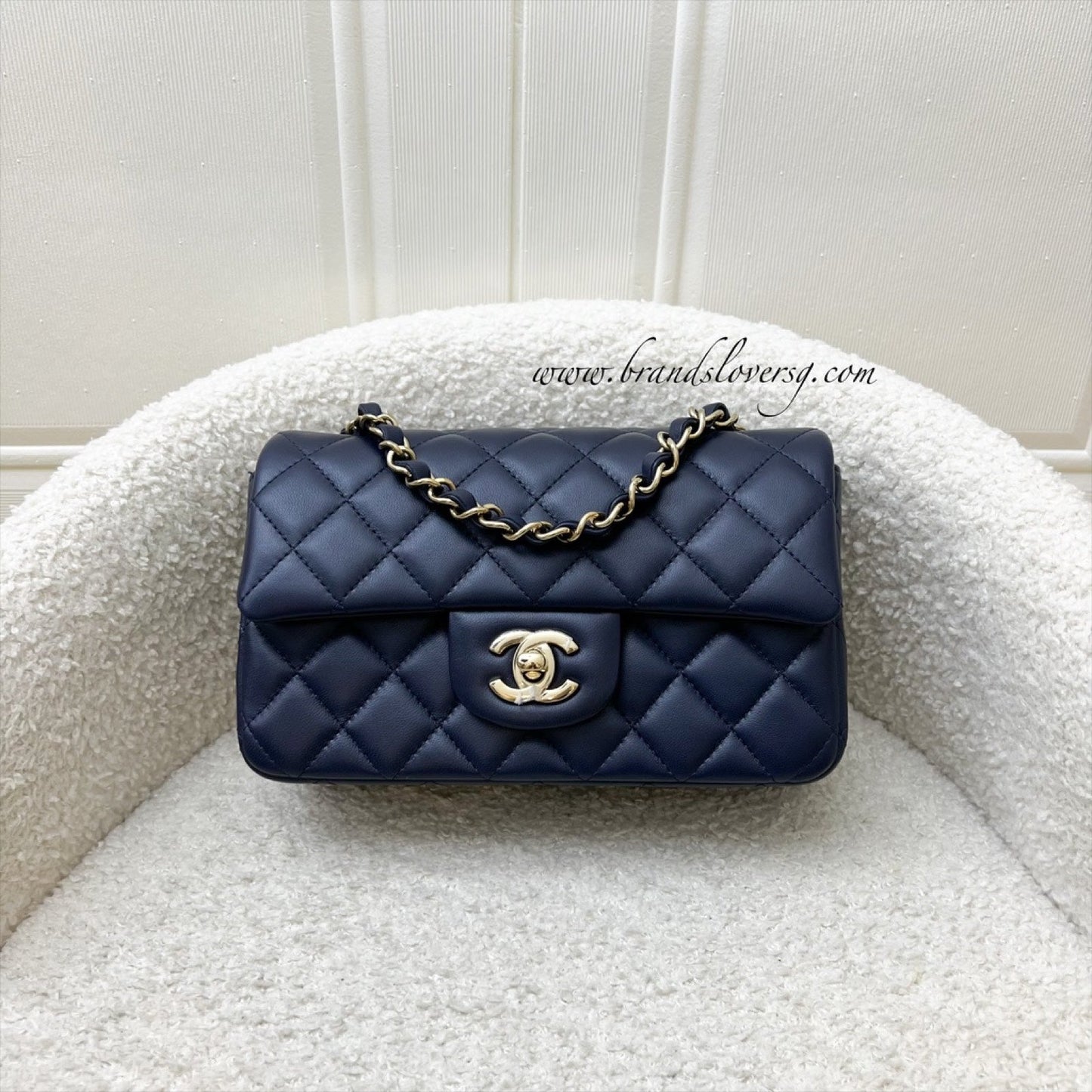 Chanel Classic Mini Rectangular Flap In Navy Lambskin And Lghw Bag 2