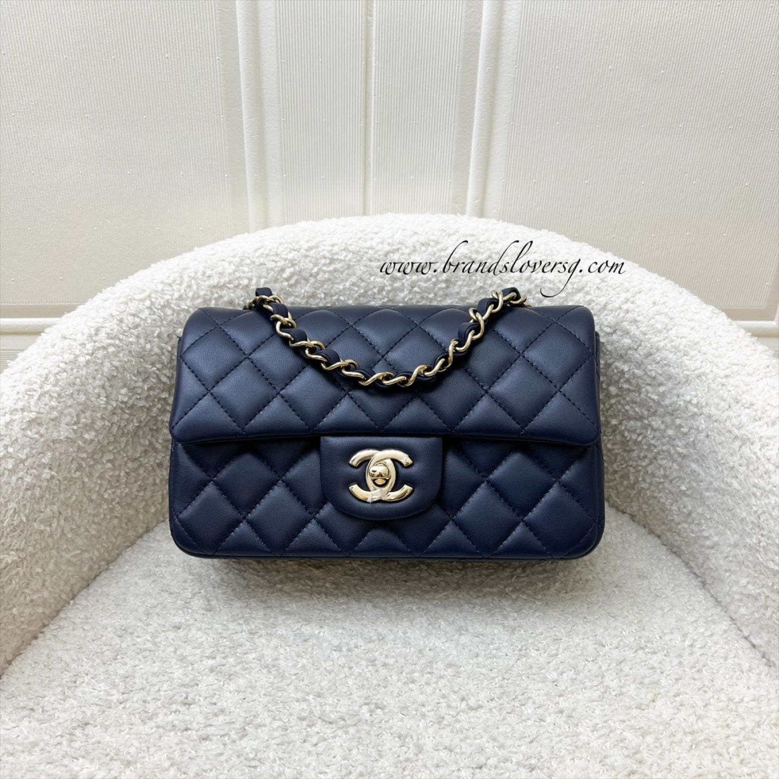 Chanel Classic Mini Rectangular Flap in Navy Lambskin and Lghw Handbag