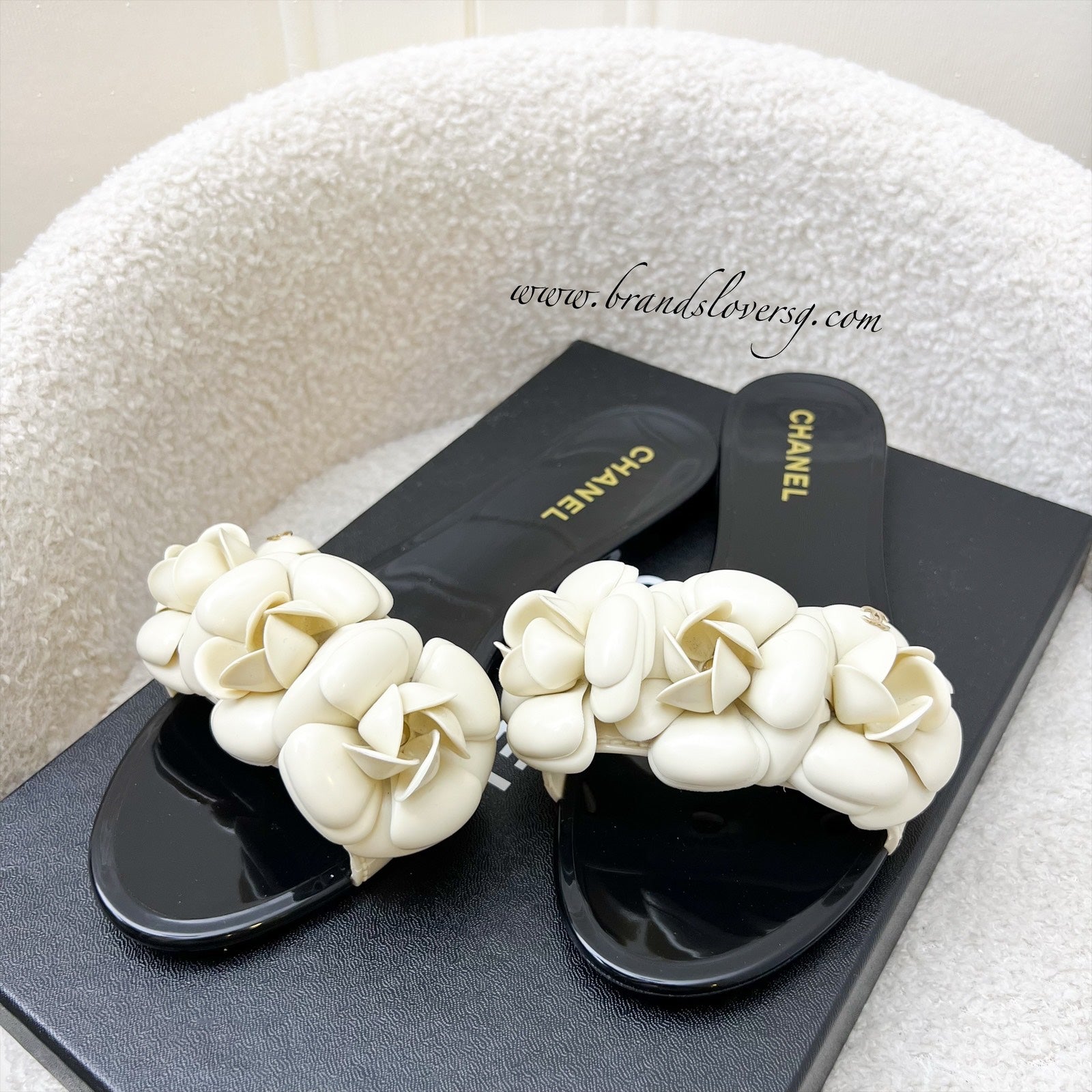 Chanel Camellia Flower Rubber Sandals Size 37 for Women