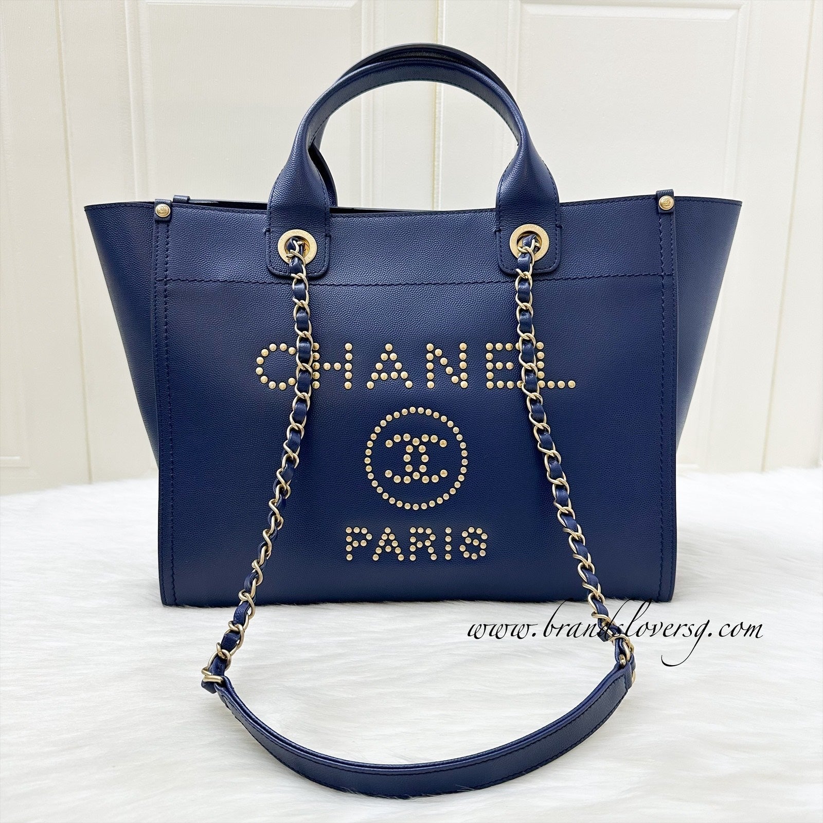 Chanel Small / Medium Deauville Tote in Navy Caviar and Aghw