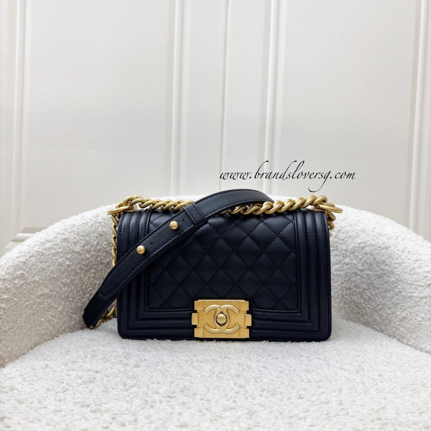 Chanel Small 20CM Boy Flap in Black Caviar and Aghw ( ) Handbag
