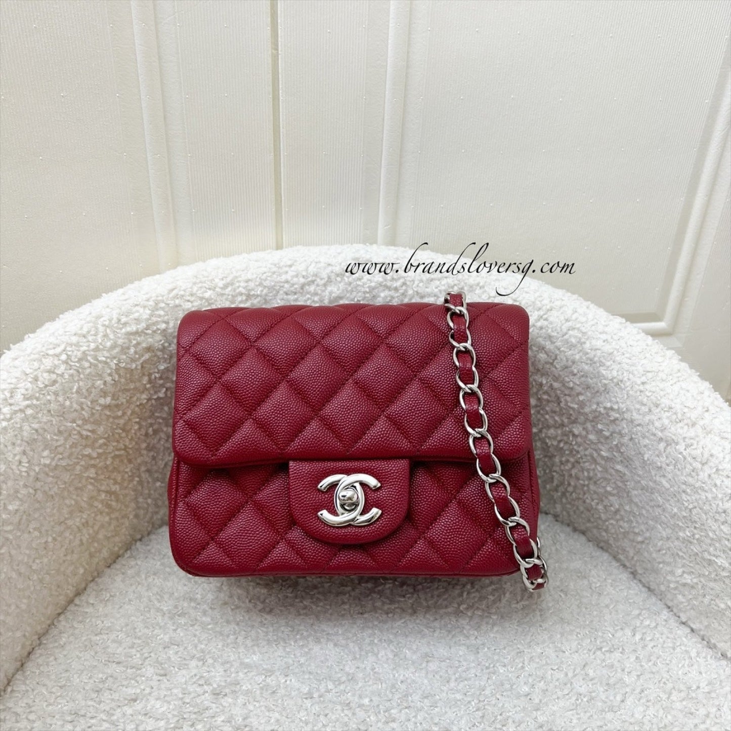 Chanel Classic Square Mini Flap in Red Caviar and Shw Handbag