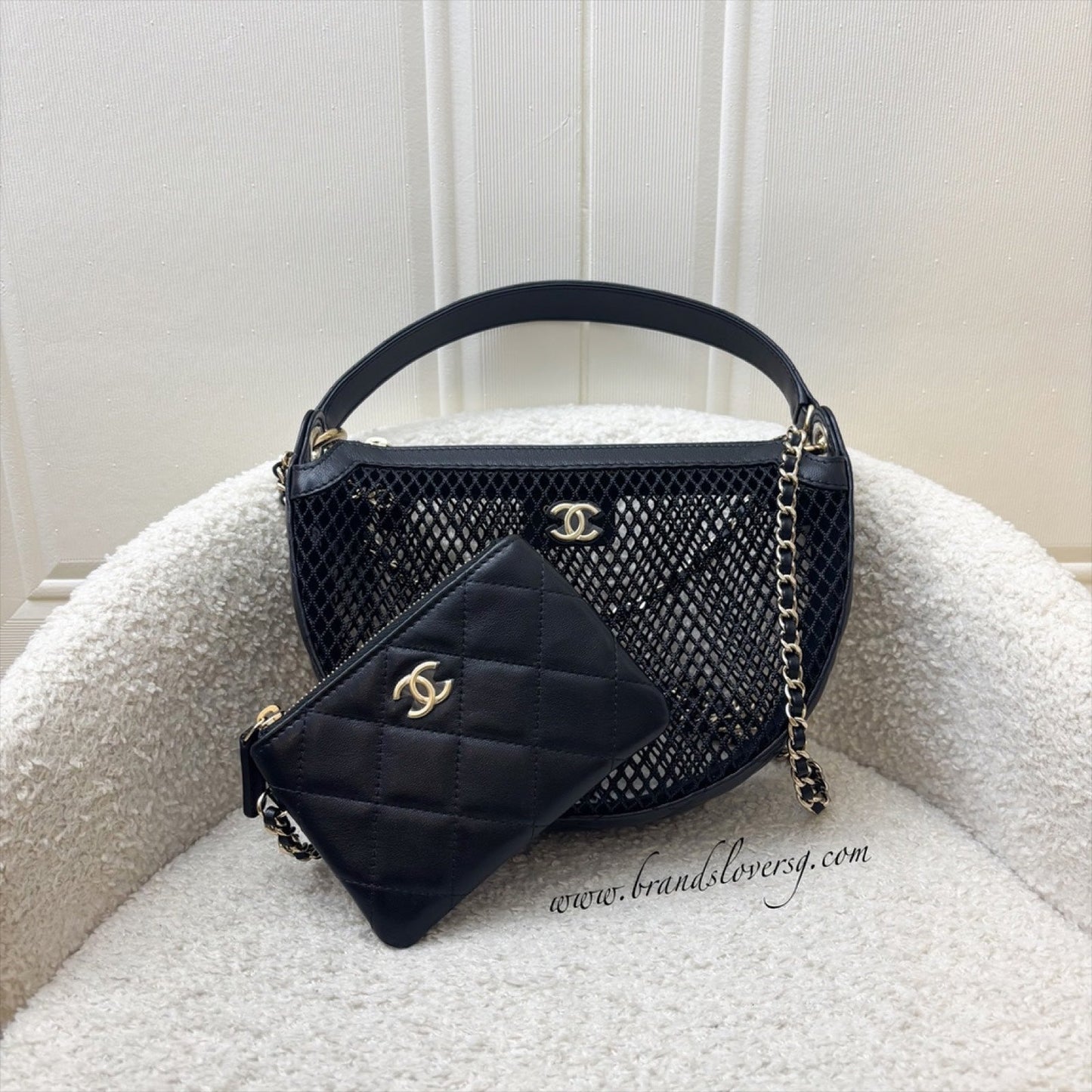 Chanel 25S Clutch on Chain in Black Mesh and Lghw ( )