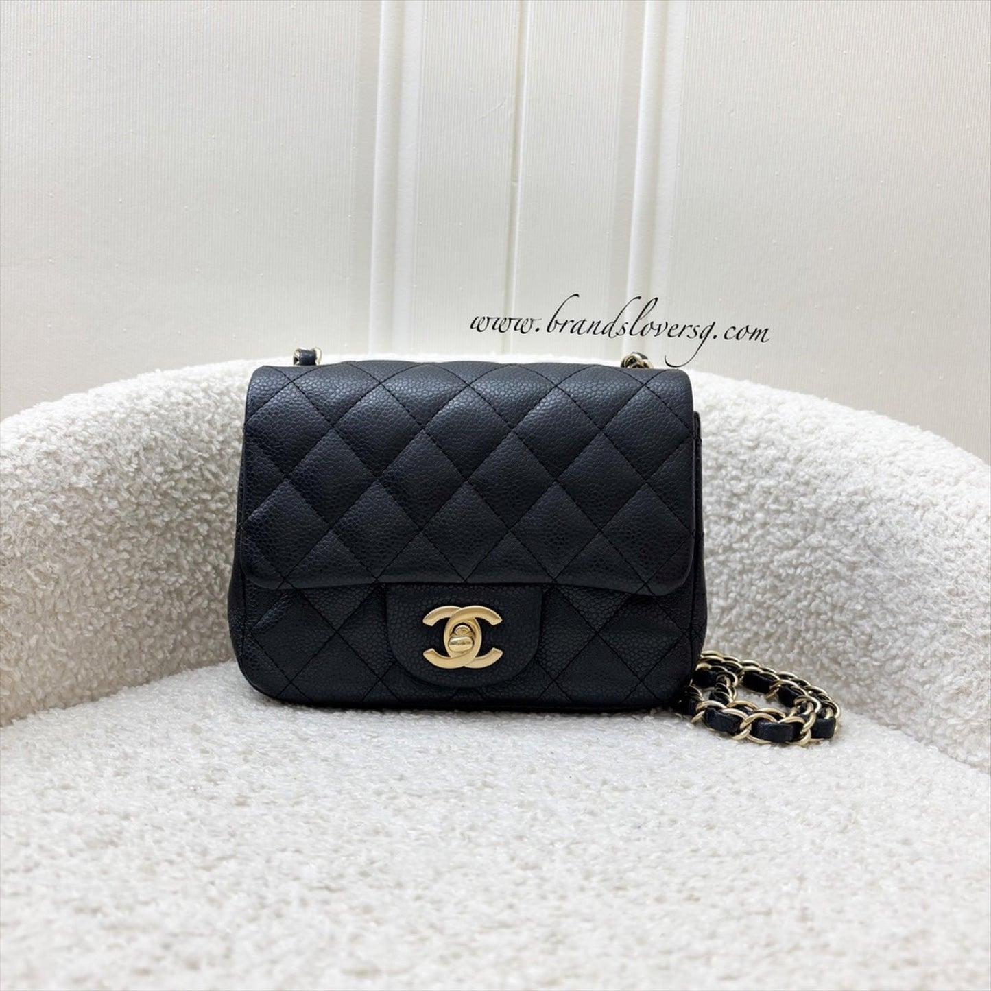 Chanel Classic Square Mini Flap in Black Caviar and Matte Ghw Handbag
