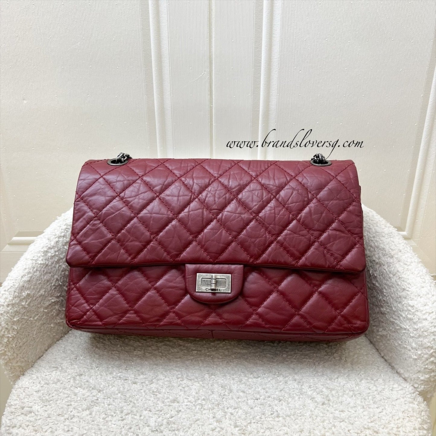 Chanel 2.55 Reissue Large 226 Flap In Dark Red Distressed Calfskin And Rhw Bag