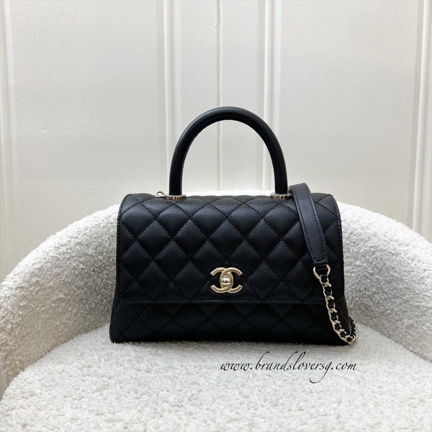 Chanel Small 24CM Coco Handle Flap in Black Caviar and Lghw ( ) Handbag