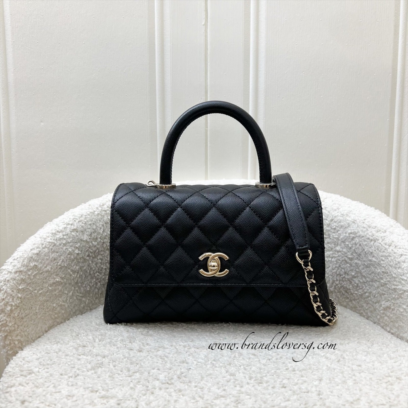 Chanel Small 24CM Coco Handle Flap in Black Caviar and Lghw ( ) Handbag