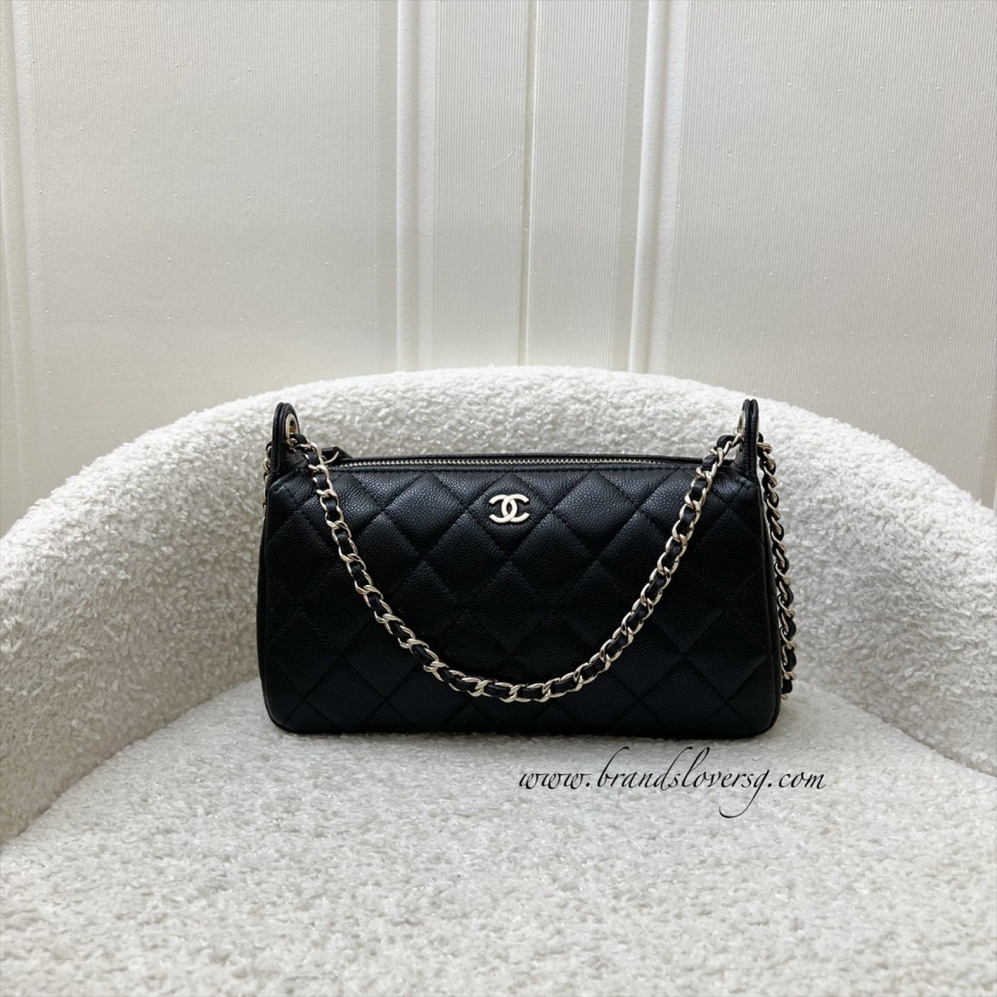 Chanel [Local Set - July ] 25A Clutch With Chain In Black Caviar Ghw ( )
