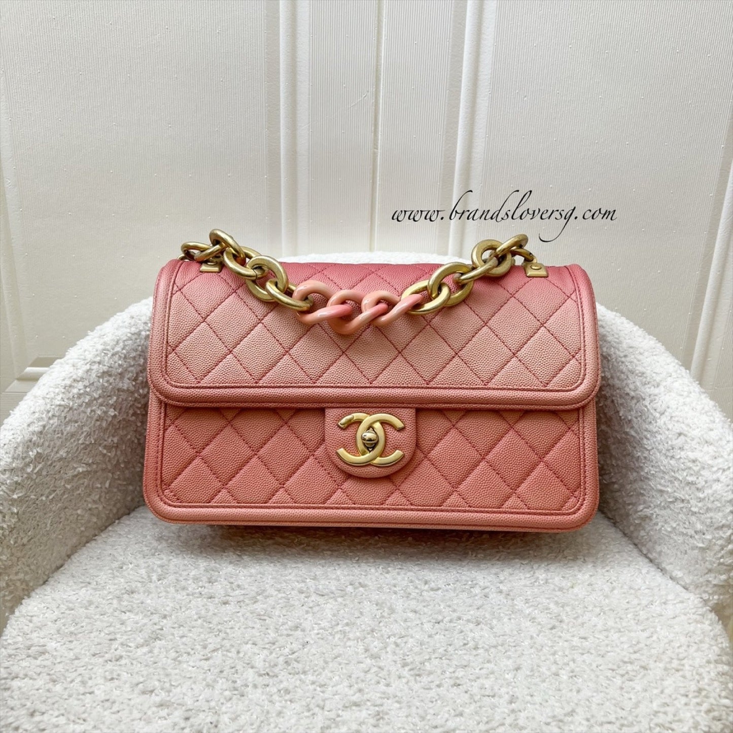 Chanel Seasonal Flap Bag In Ombre Pink And Orange Caviar And Aghw