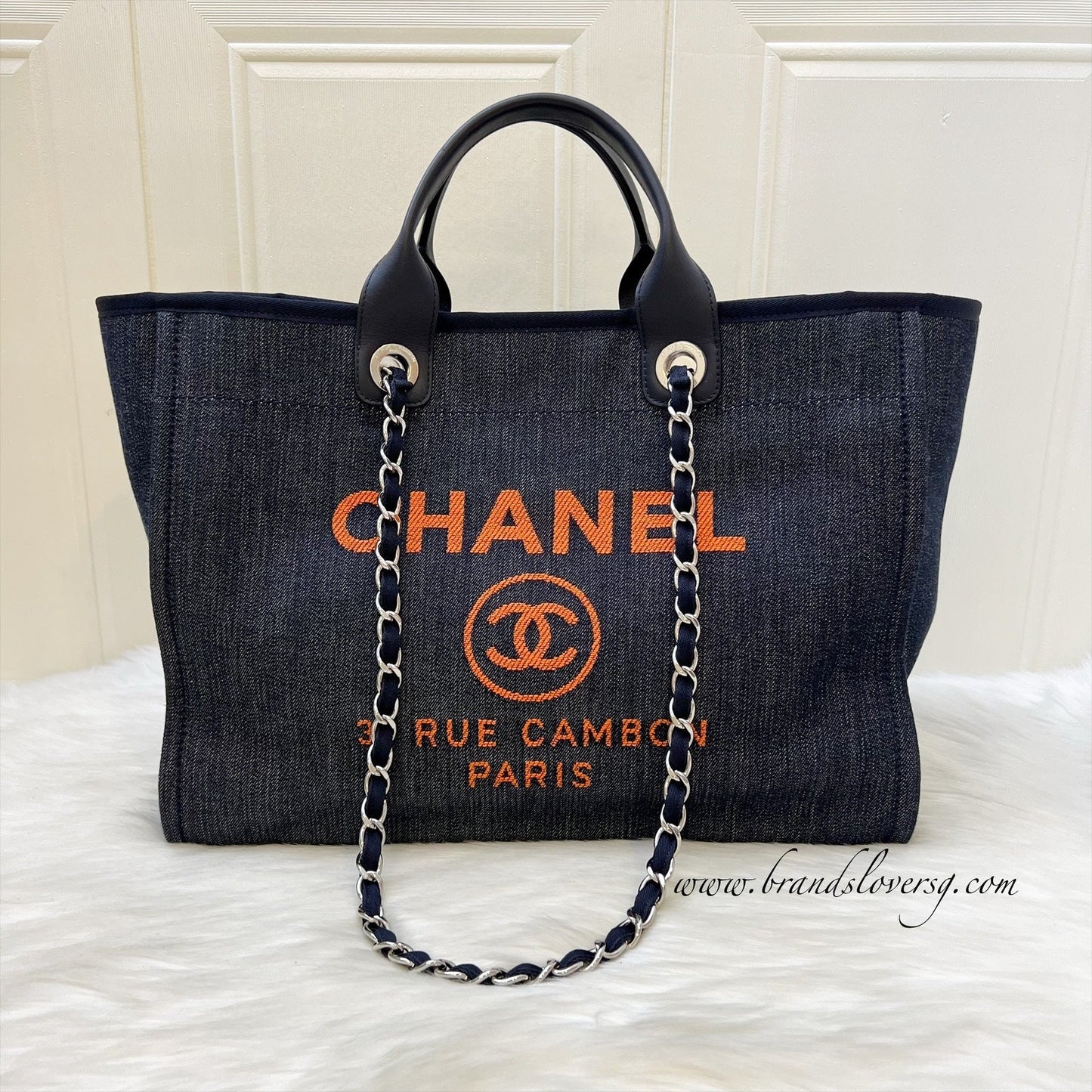Chanel Medium / Large Deauville Tote in Denim Fabric,navy Leather Trim and Shw ( )