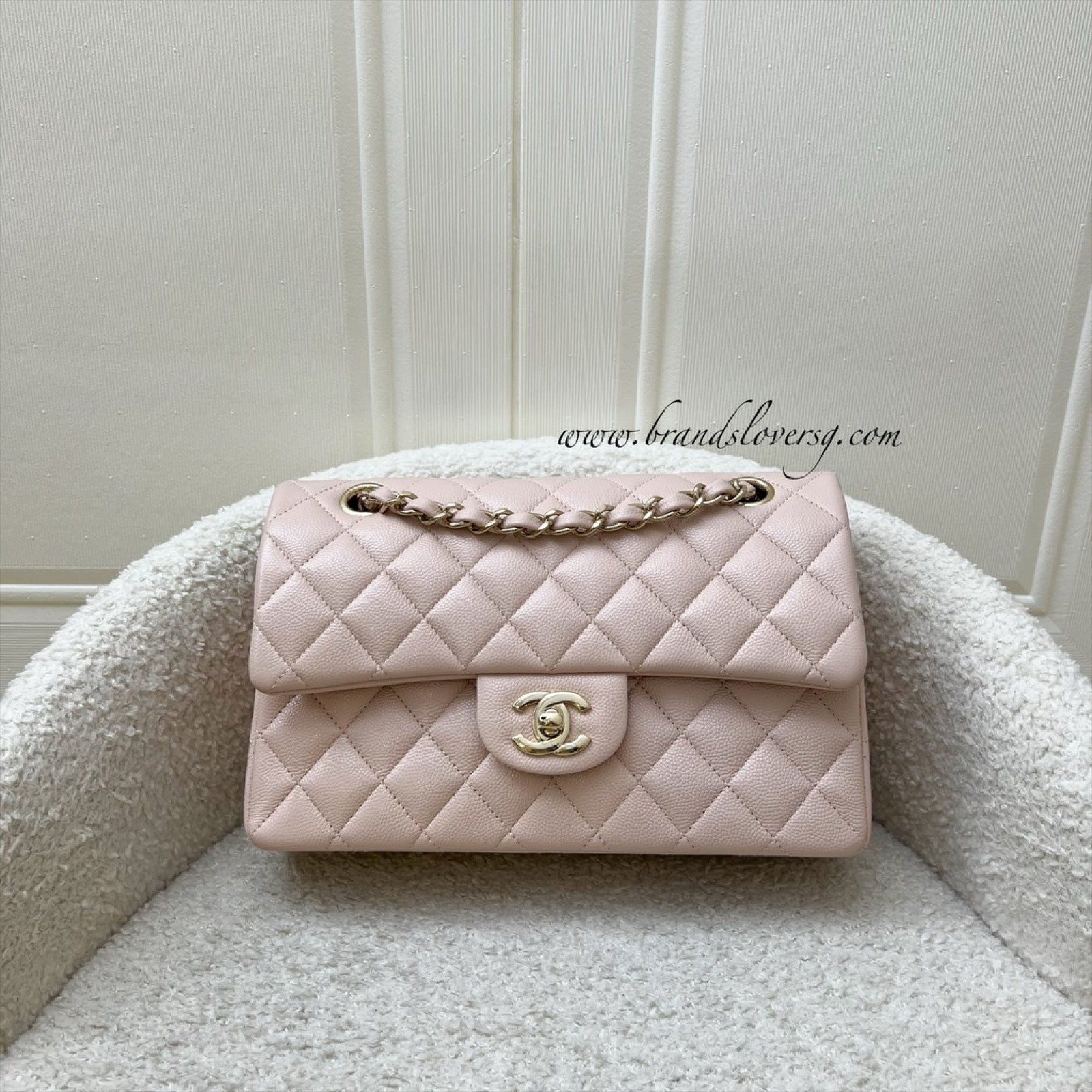 Chanel Small Classic Flap Cf In 21C Rose Clair Light Pink Caviar And Lghw Bag
