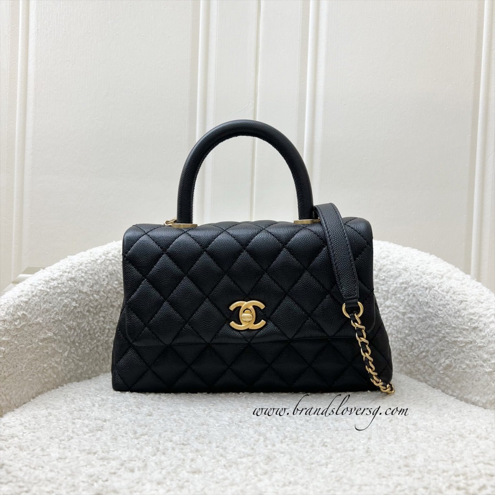 Chanel Small 24CM Coco Handle Flap In Black Caviar And Aghw (model: A92990) Bag 2