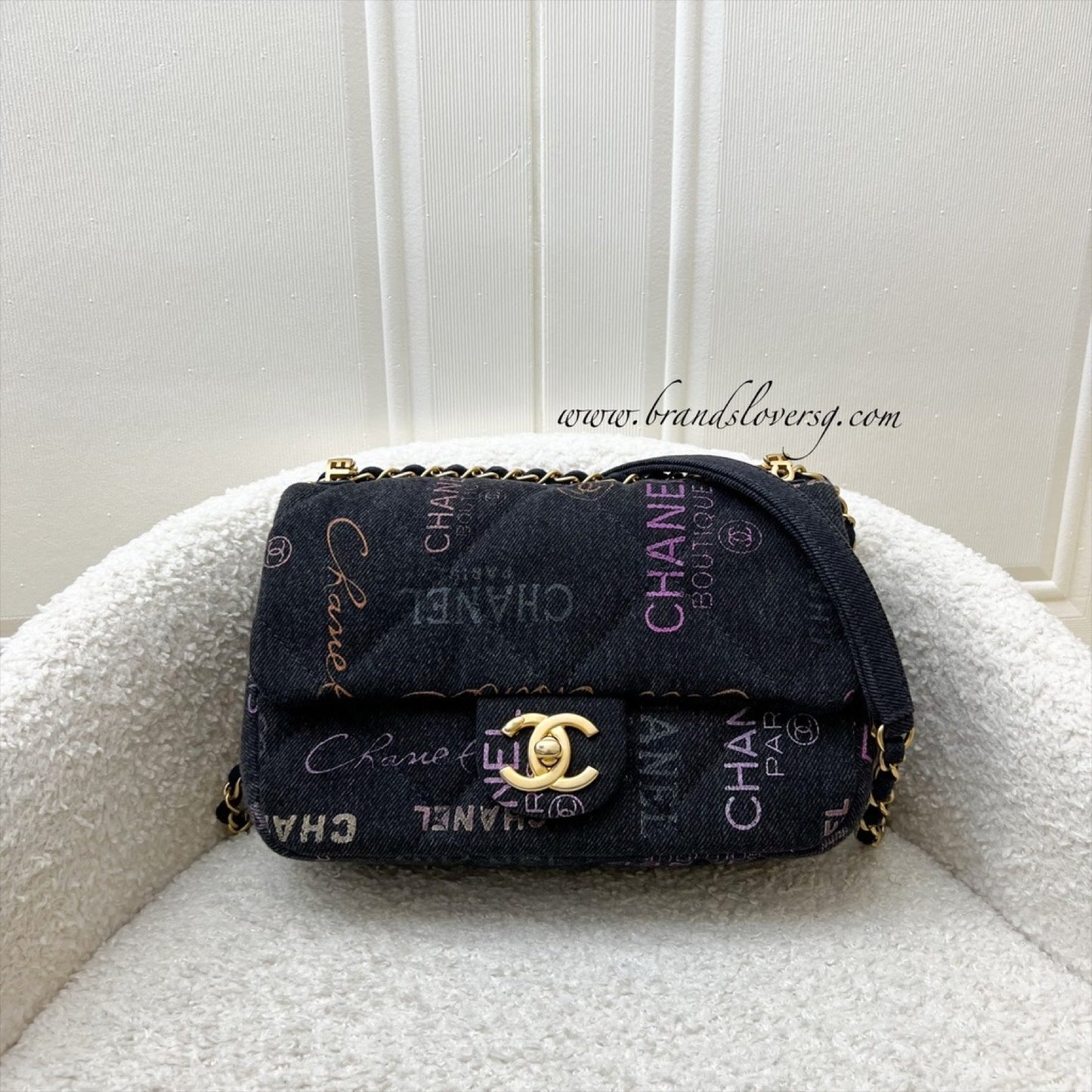 Chanel 22P Denim Mood Small Flap Bag in Black Printed Denim and Aghw