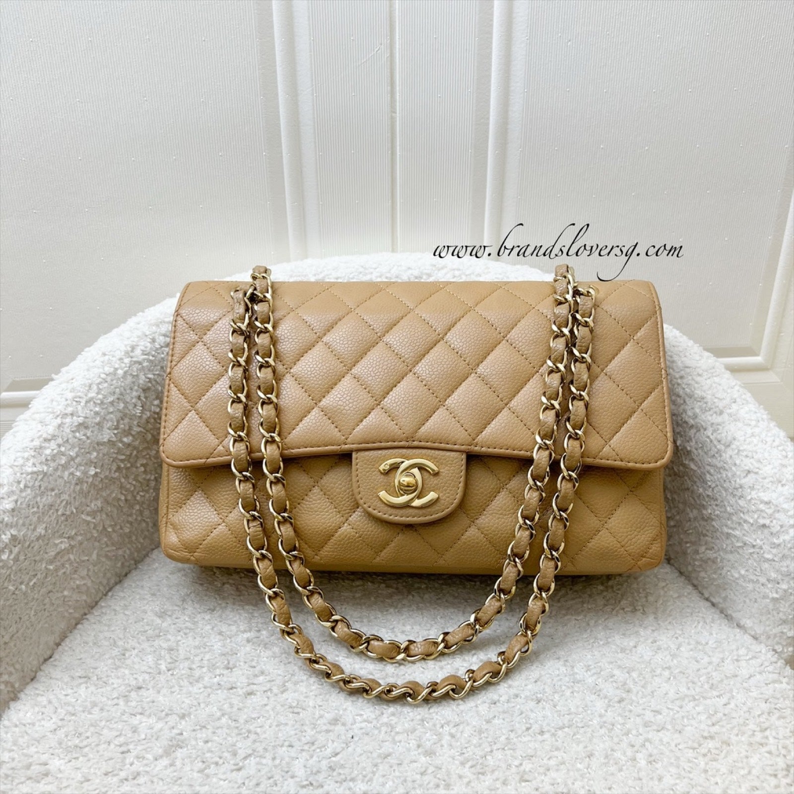 Chanel Medium Classic Flap Cf in Dark Beige Caviar and 24K Gold Plated Hw Handbag