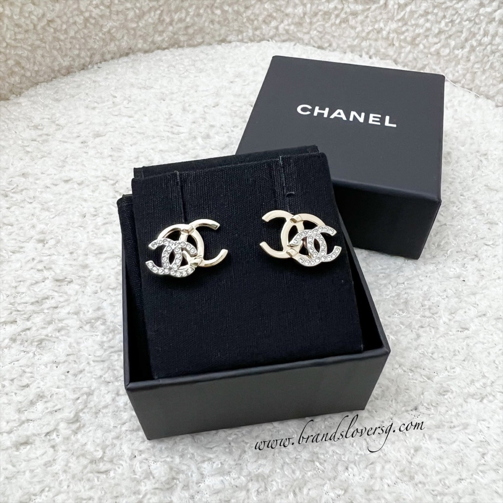 Chanel Double CC Logo Earrings with Crystals in Lghw ( )