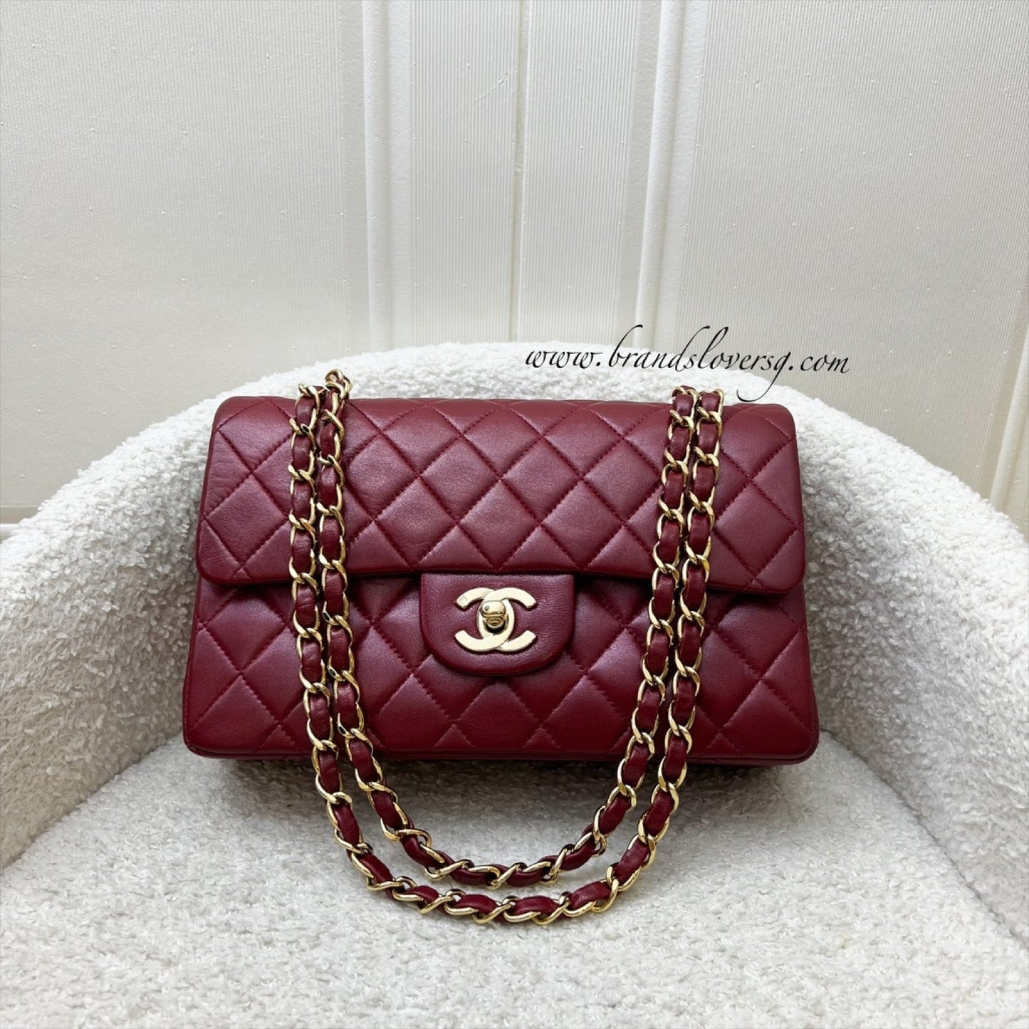 Chanel Small Classic Flap Cf In Red Lambskin And 24K Gold Plated Hw