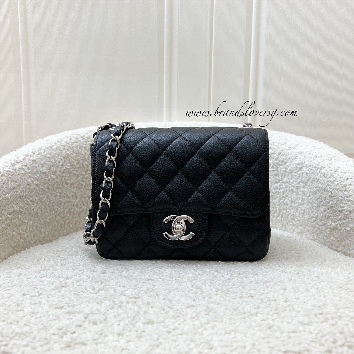 Chanel Classic Mini Square Flap In Black Caviar And Shw Bag
