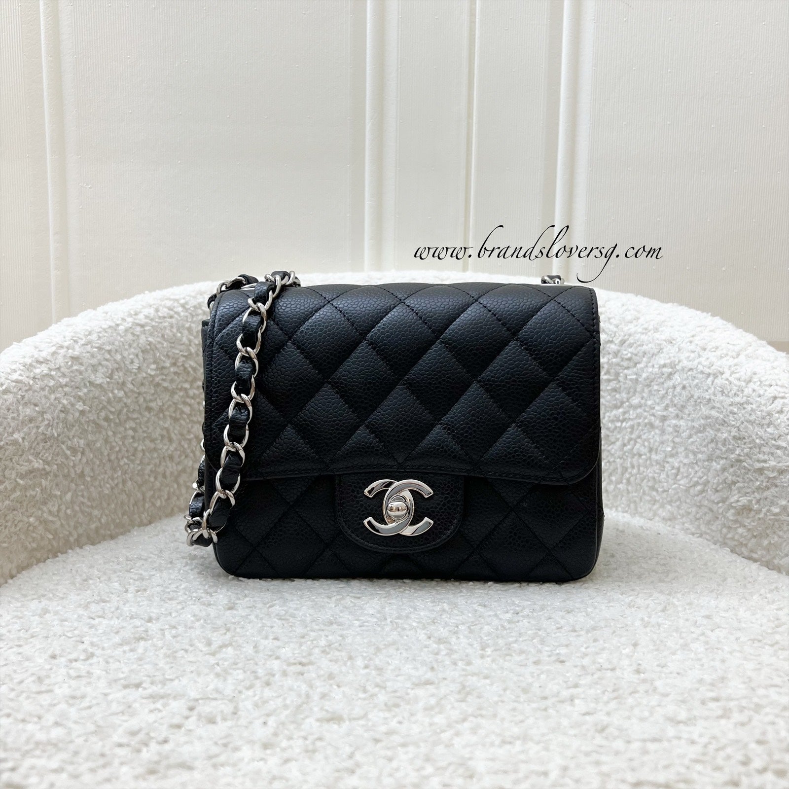 Chanel Classic Mini Square Flap In Black Caviar And Shw Bag