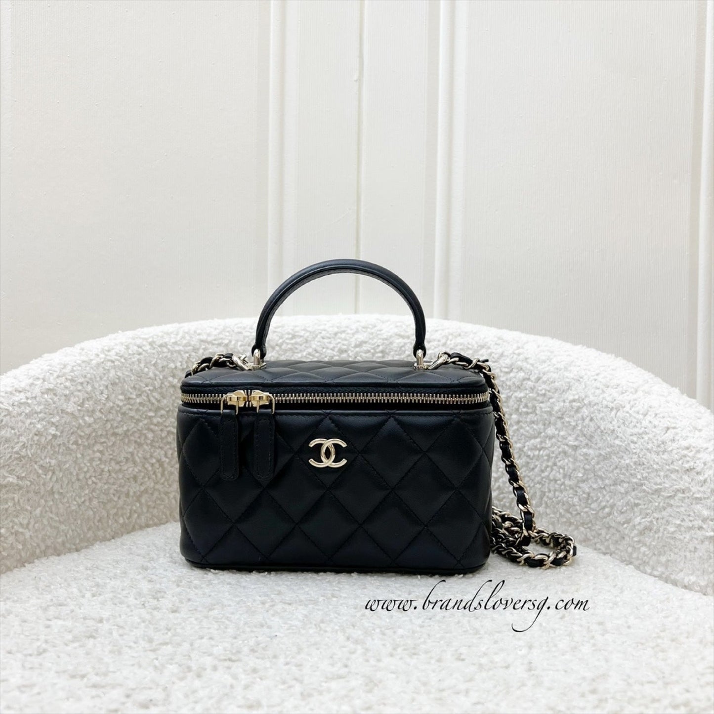 Chanel Top Handle Small Vanity In Black Lambskin And Lghw Bag