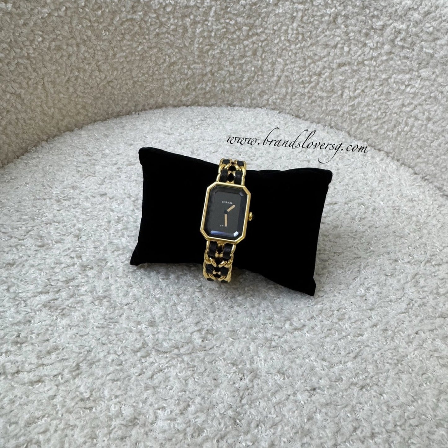 Chanel Premiere Watch In 24K Gold Plated Hw And Black Leather Size M (year 1991)