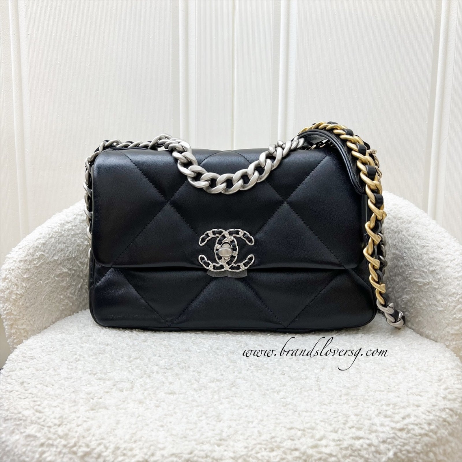 Chanel [brand New] 19 Small Flap in Black Lambskin and 3 Tone Hardware,silver Turnlock ( ) Handbag