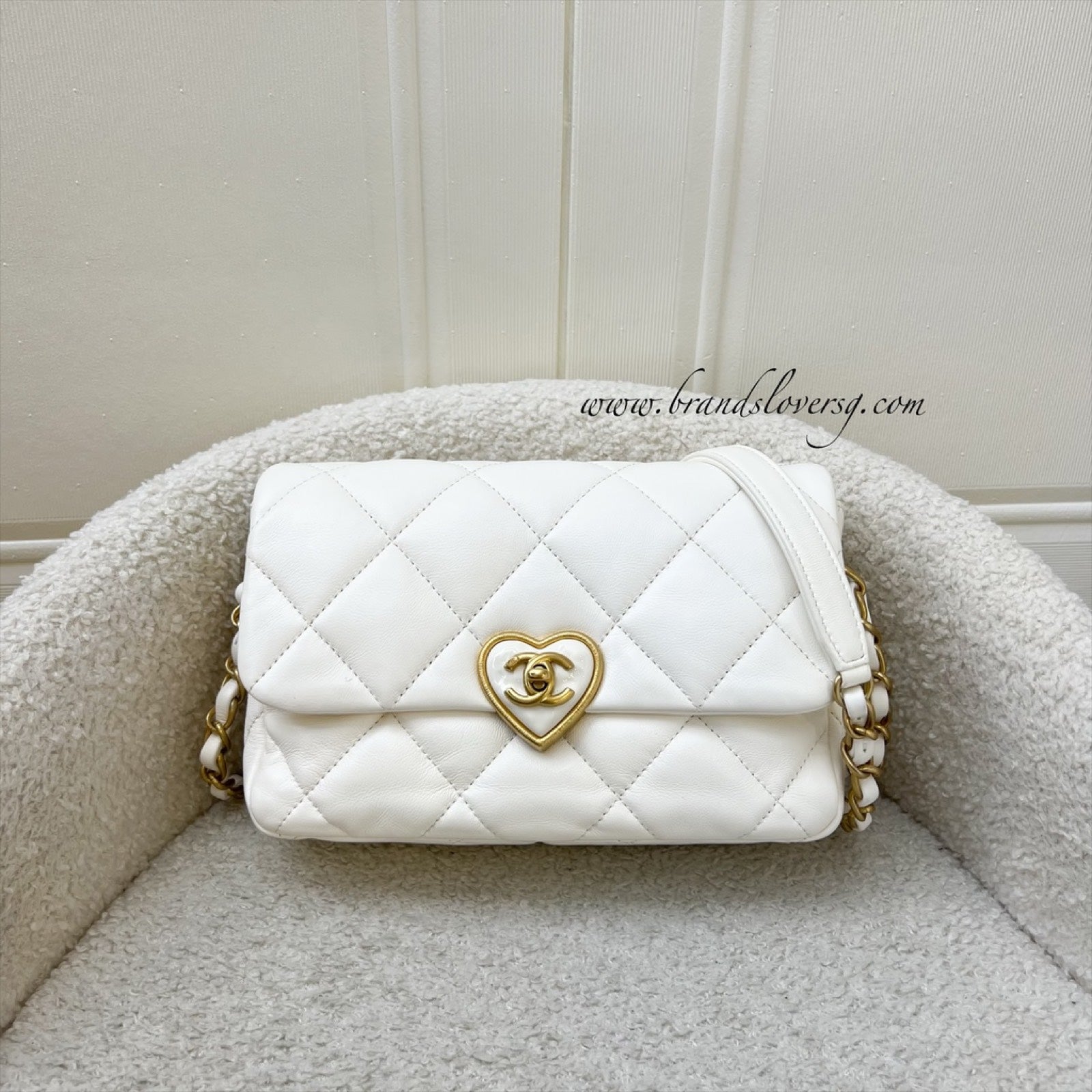 Chanel 23S Heart Clasp Small Flap in White Lambskin and Aghw ( ) Handbag