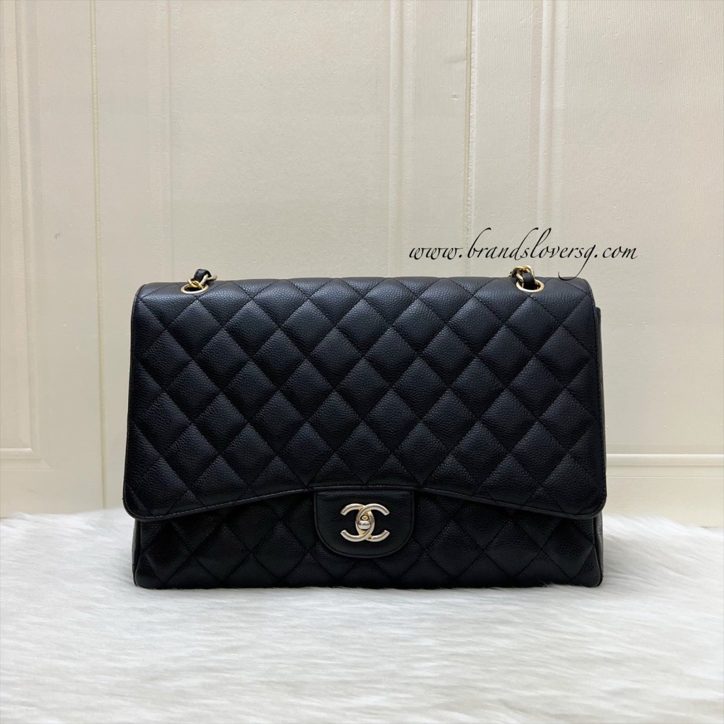Chanel Classic Maxi Single Flap in Black Caviar and Ghw Handbag