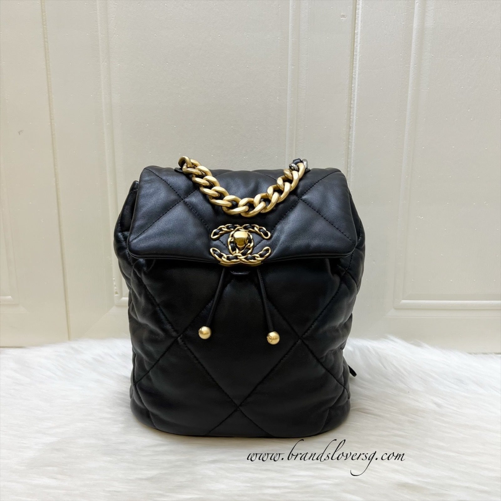 Chanel 19 Backpack in Black Shiny Lambskin and Aghw