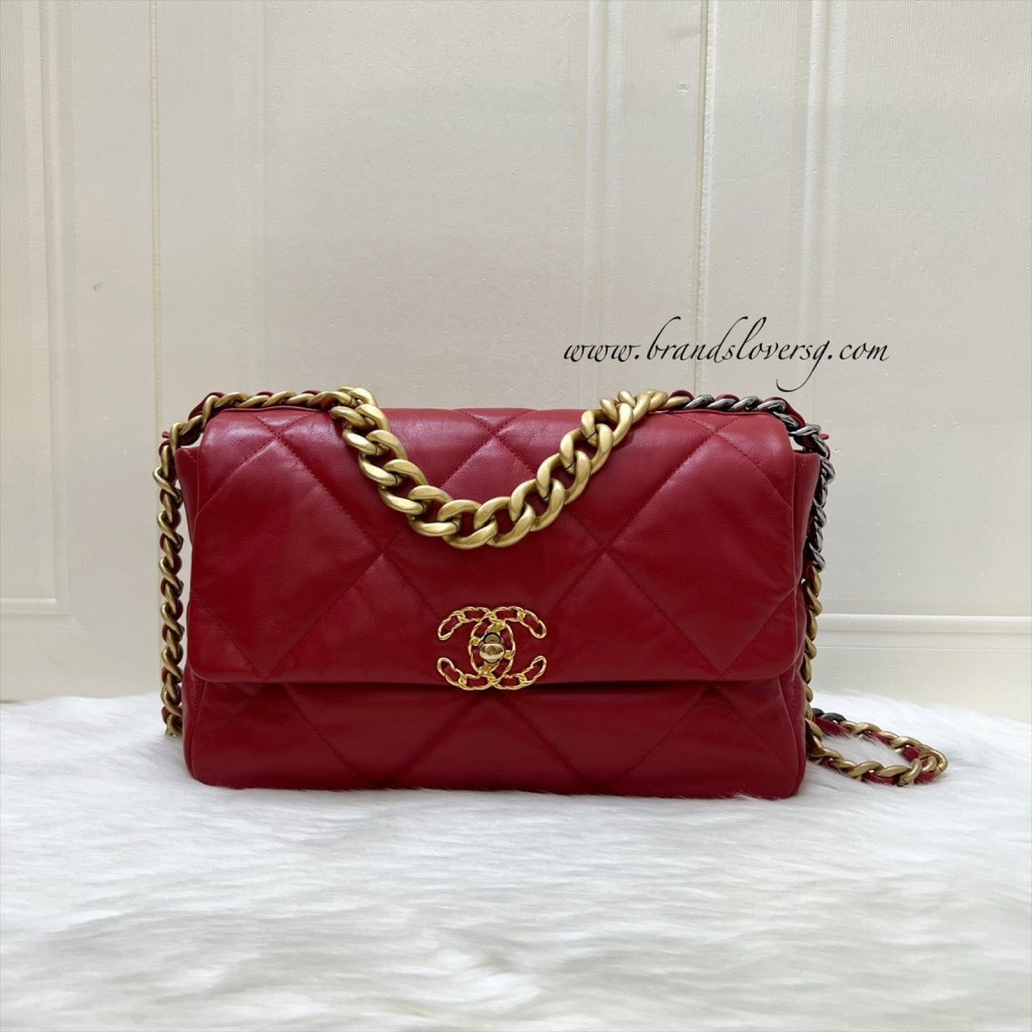 Chanel 19 Medium Large Flap In Red Lambskin And 3-Tone Hw ( ) Bag