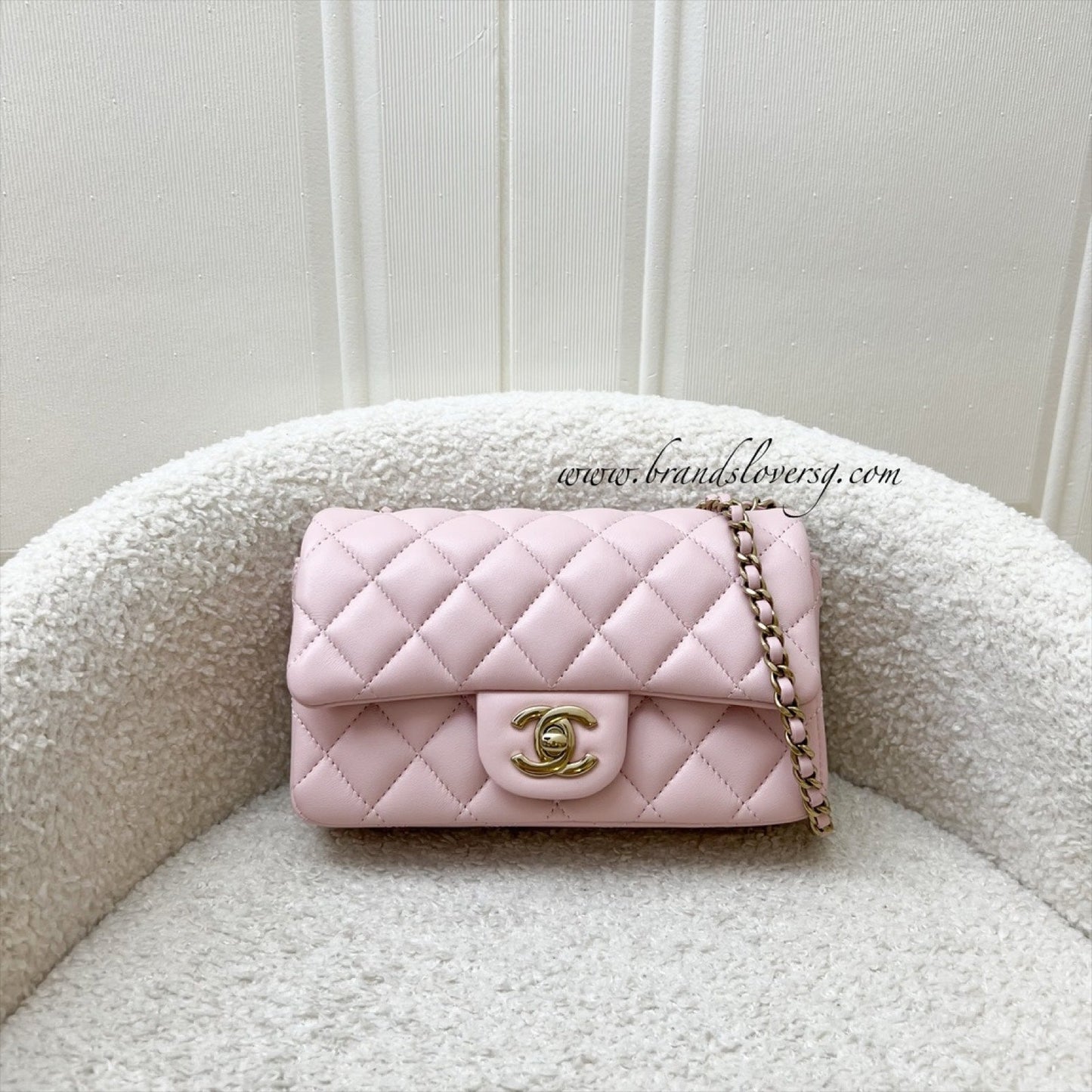 Chanel [Local Full Set] 24K Extra Mini Rectangular Flap In Sakura Pink Lambskin And Ghw ( ) Bag