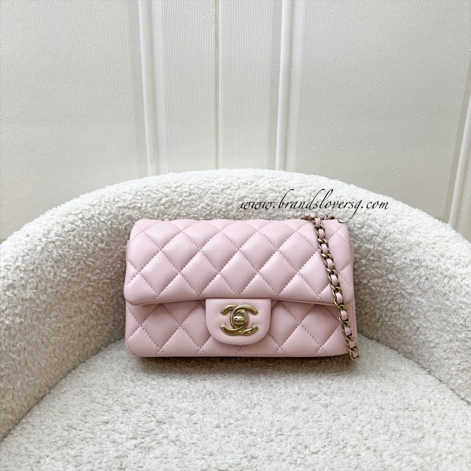 Chanel [local Full Set] 24K Extra Mini Rectangular Flap in Sakura Pink Lambskin and Ghw ( ) Handbag