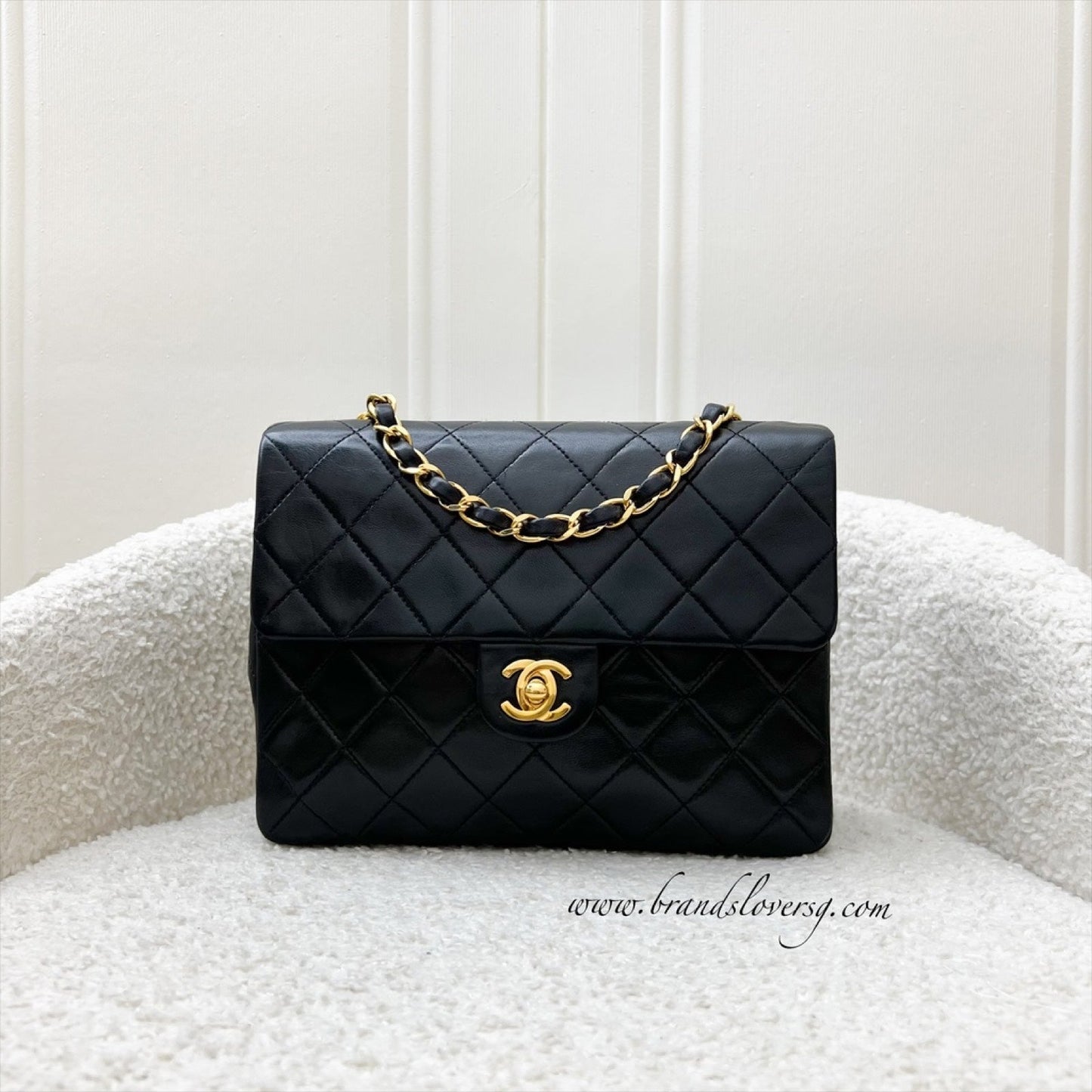 Chanel Medium Square Flap in Black Lambskin and 24K Gold Plated Hw Handbag