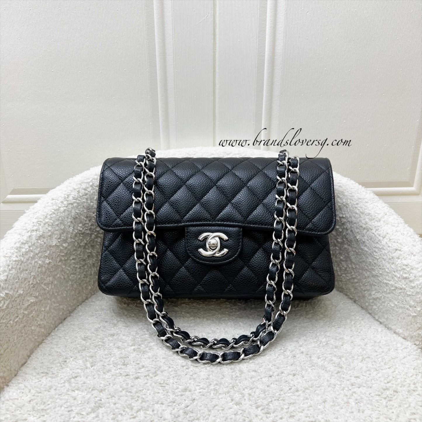 Chanel Small Classic Flap Cf In Black Caviar And Shw Bag