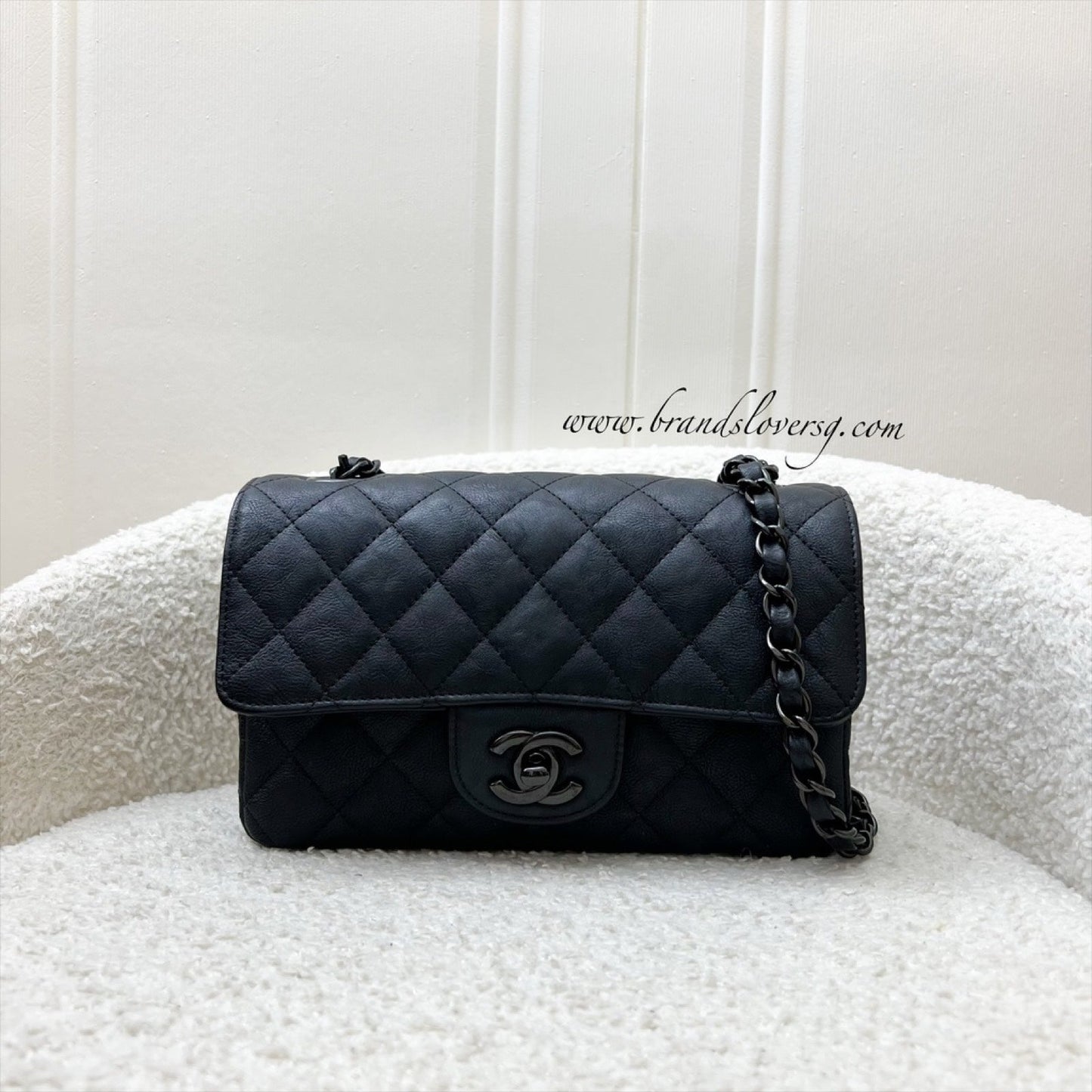 Chanel So Black Classic Mini Rectangular Flap In Black Distressed Calfskin And Black Hw ( ) Bag