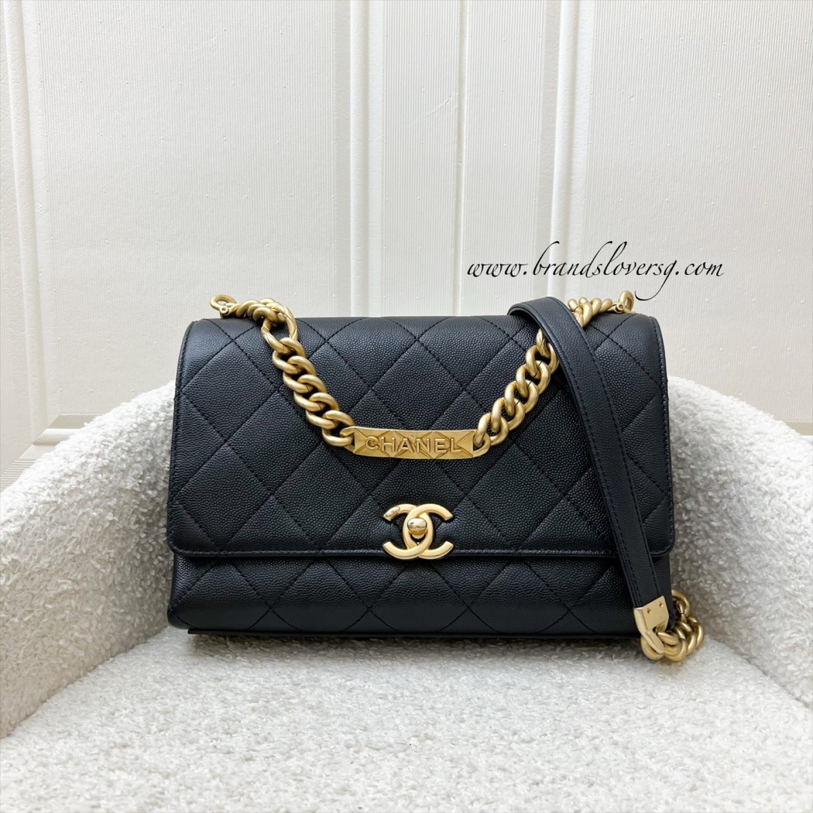 Chanel Bracelet Handle Small Flap in Black Caviar and Aghw