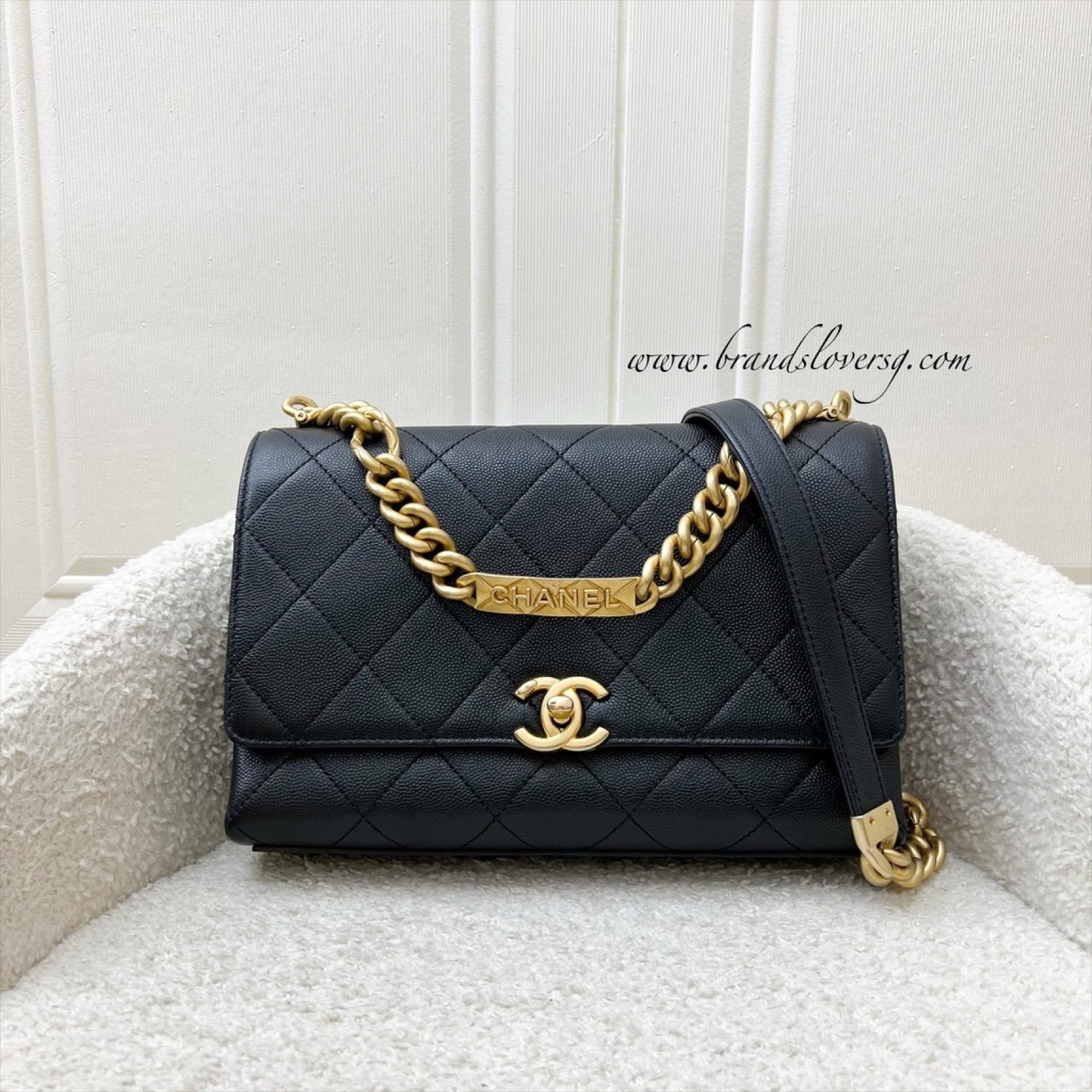 Chanel Bracelet Handle Small Flap In Black Caviar And Aghw