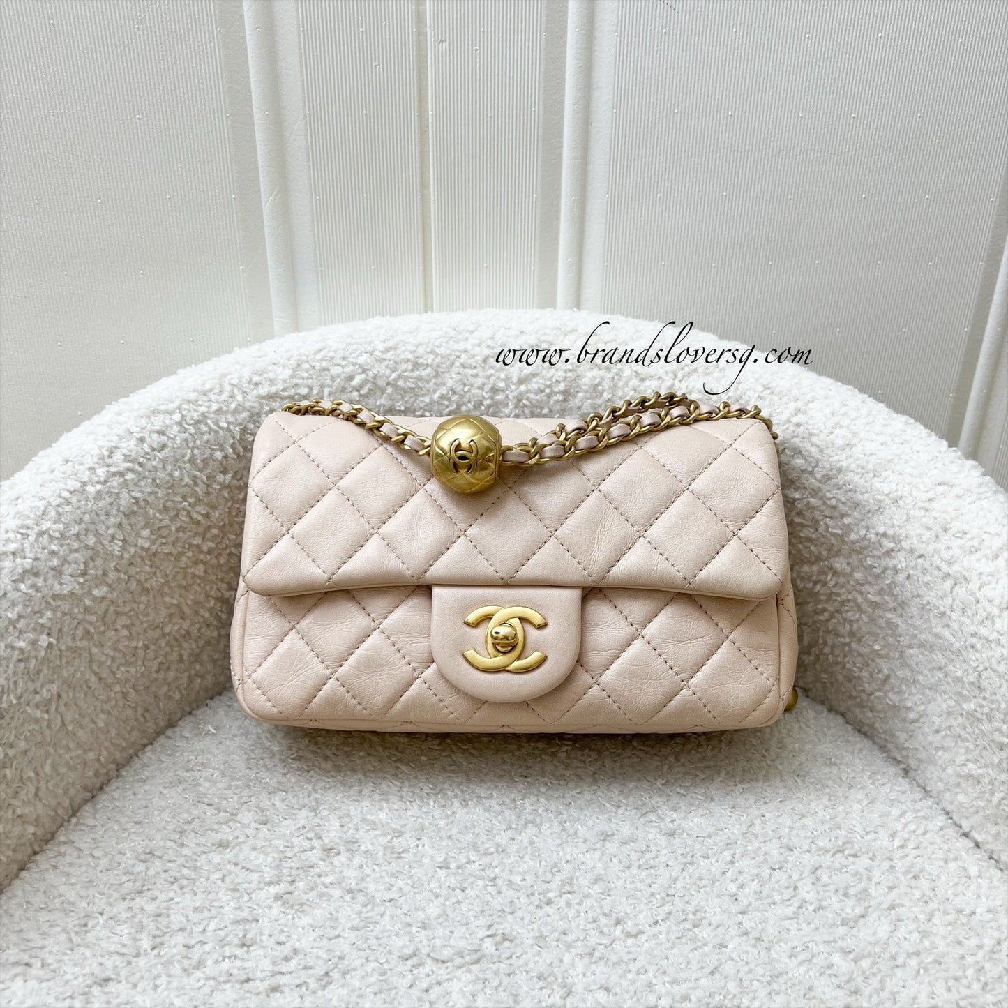 Chanel Pearl Crush Mini Rectangular Flap in 22C Beige Lambskin and Aghw ( ) Handbag