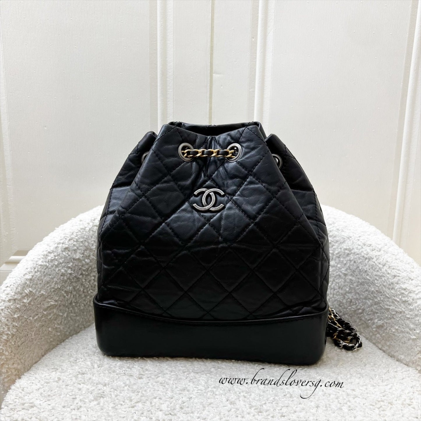 Chanel Small Gabrielle Backpack in Black Distressed Calfskin and 3 Tone Hw