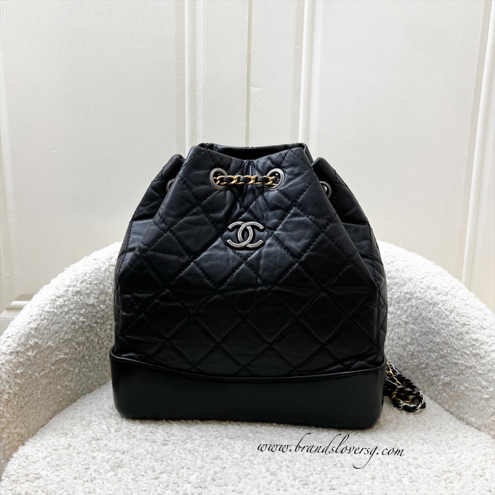 Chanel Small Gabrielle Backpack in Black Distressed Calfskin and 3 Tone Hw