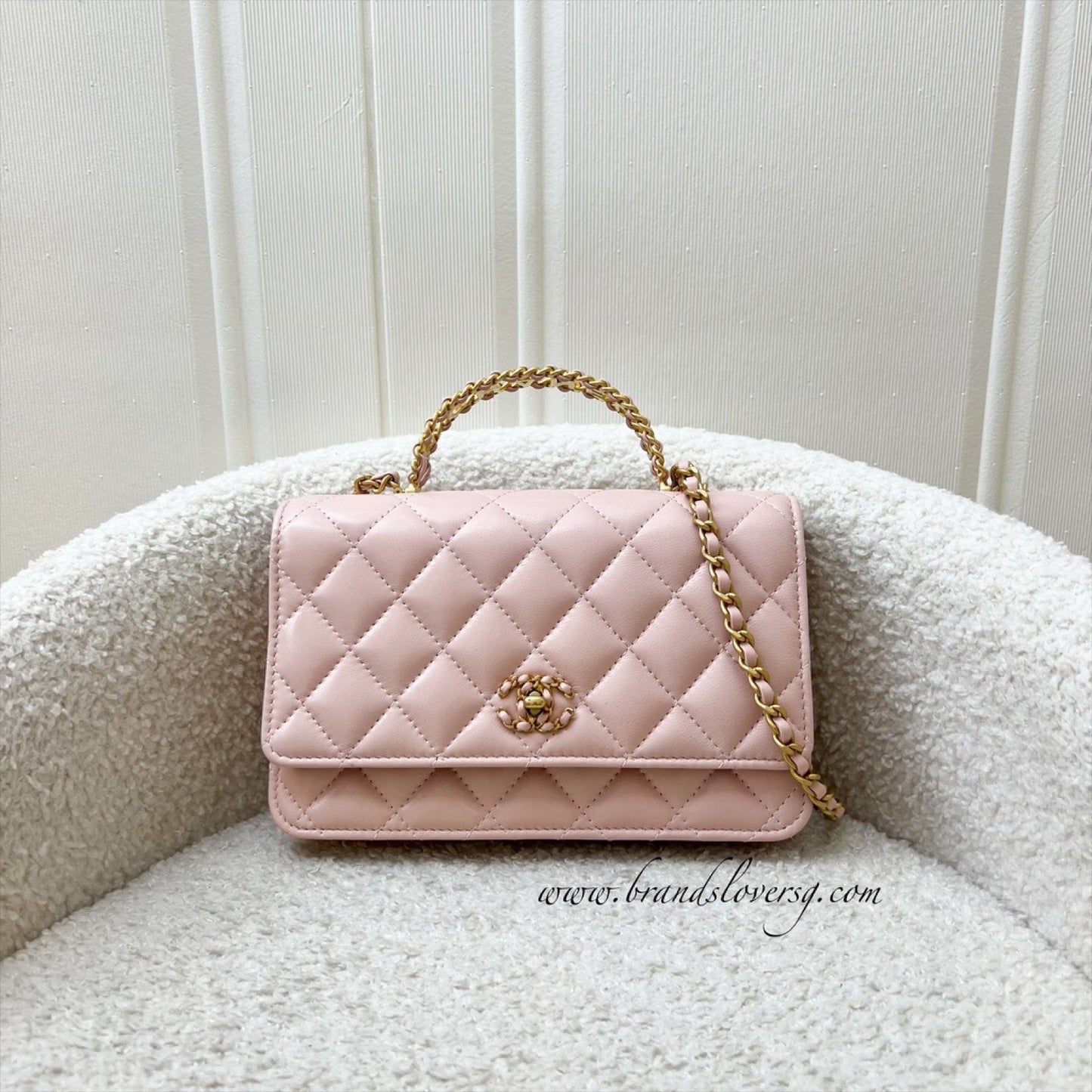 Chanel 24C Top Handle Wallet On Chain Woc In Rose Clair Pink Lambskin And Aghw ( ) Bag