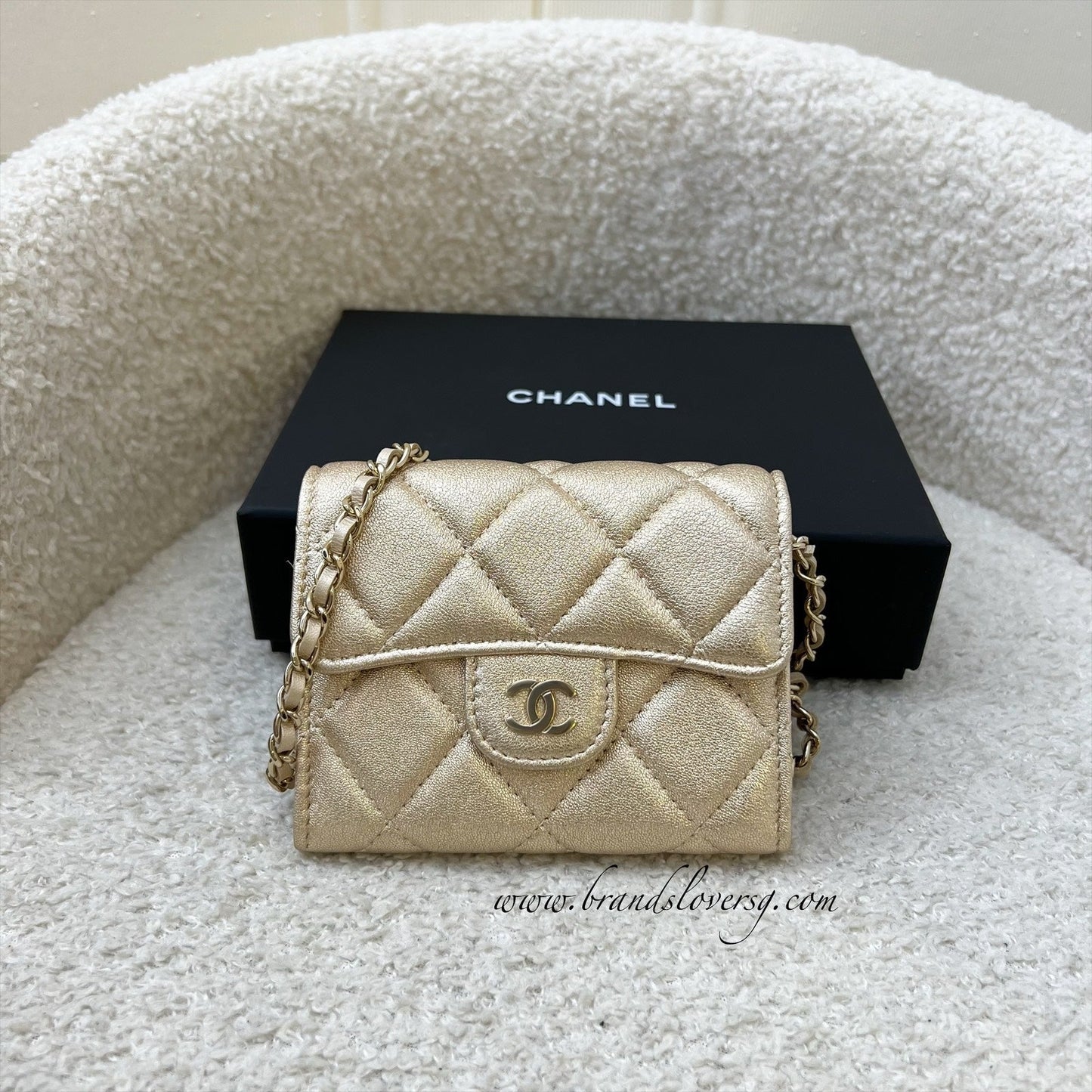 Chanel 21P Card Holder / Clutch on Chain in Metallic Gold Lambskin and Lghw ( )