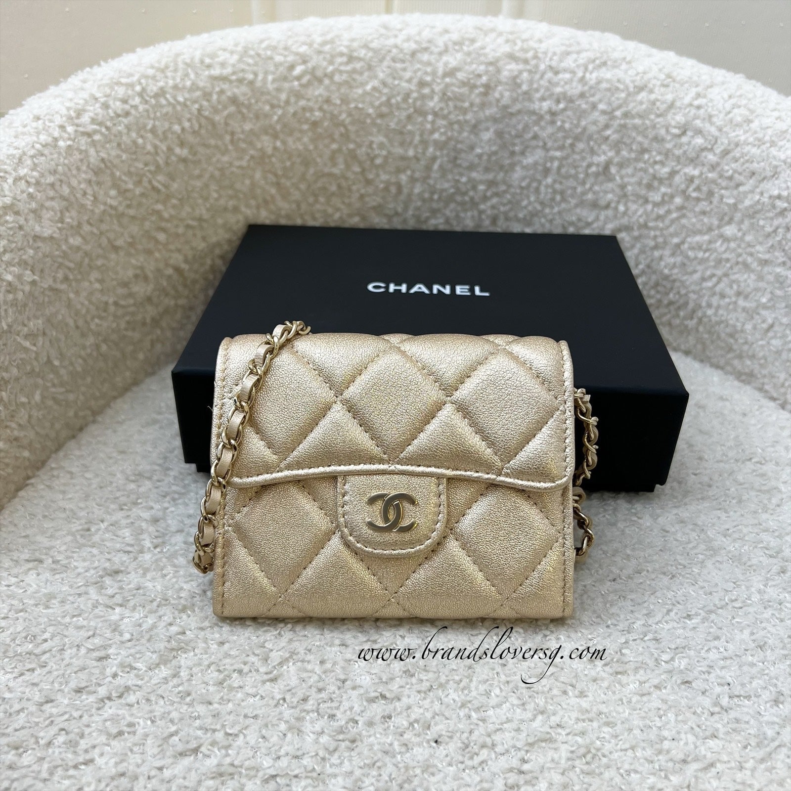 Chanel 21P Card Holder / Clutch on Chain in Metallic Gold Lambskin and Lghw ( )