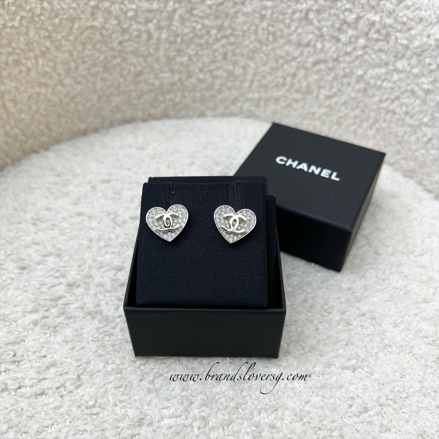 Chanel Heart and CC Earrings with Crystals in Shw